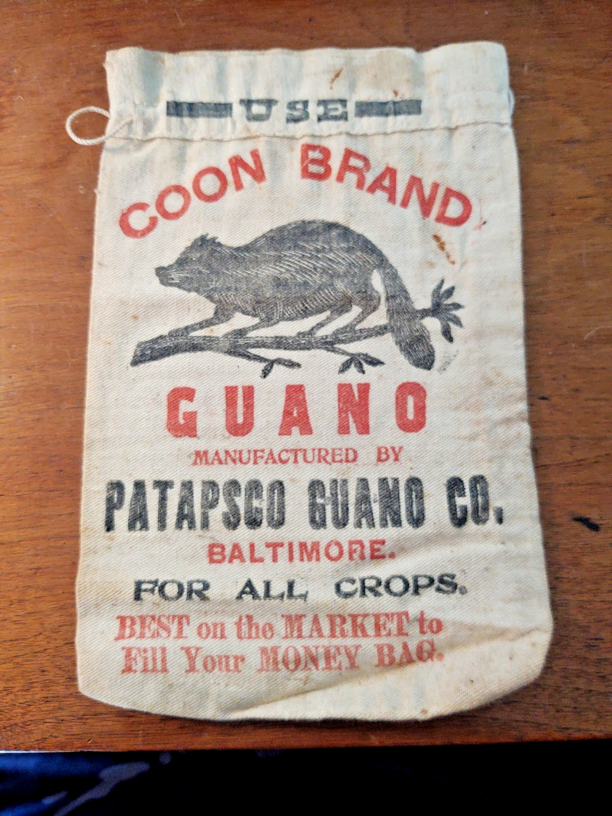 RARE Advertising Antique 1910s Coon Brand Bat Guano Burlap Bag Sack Baltimore