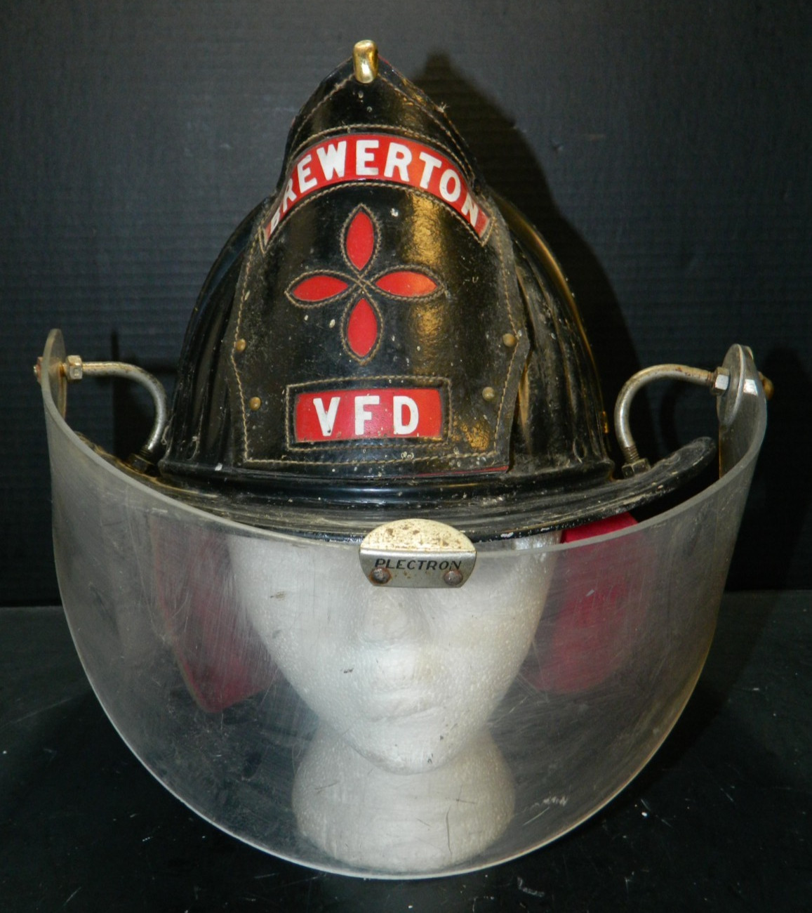 Vintage Cairns Brewerton FD Aluminum Helmet w/Face Shied & Leather Badge GD #53