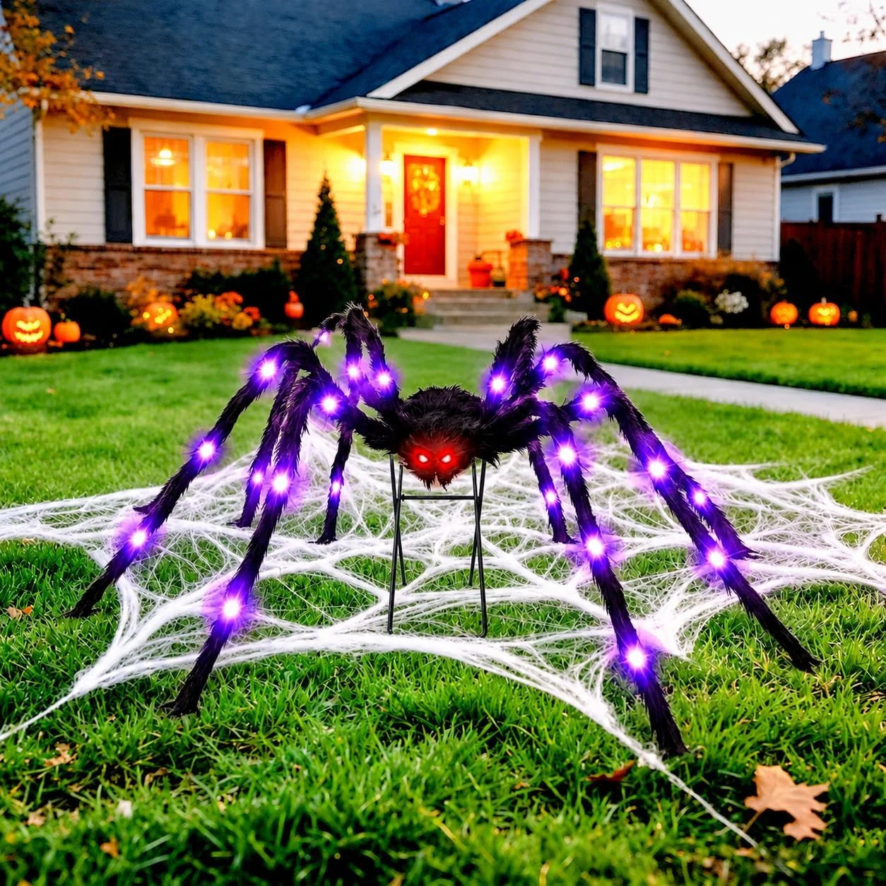 6.7FT Giant Spider Halloween Decor with LED Lights Outdoor Yard Haunted House