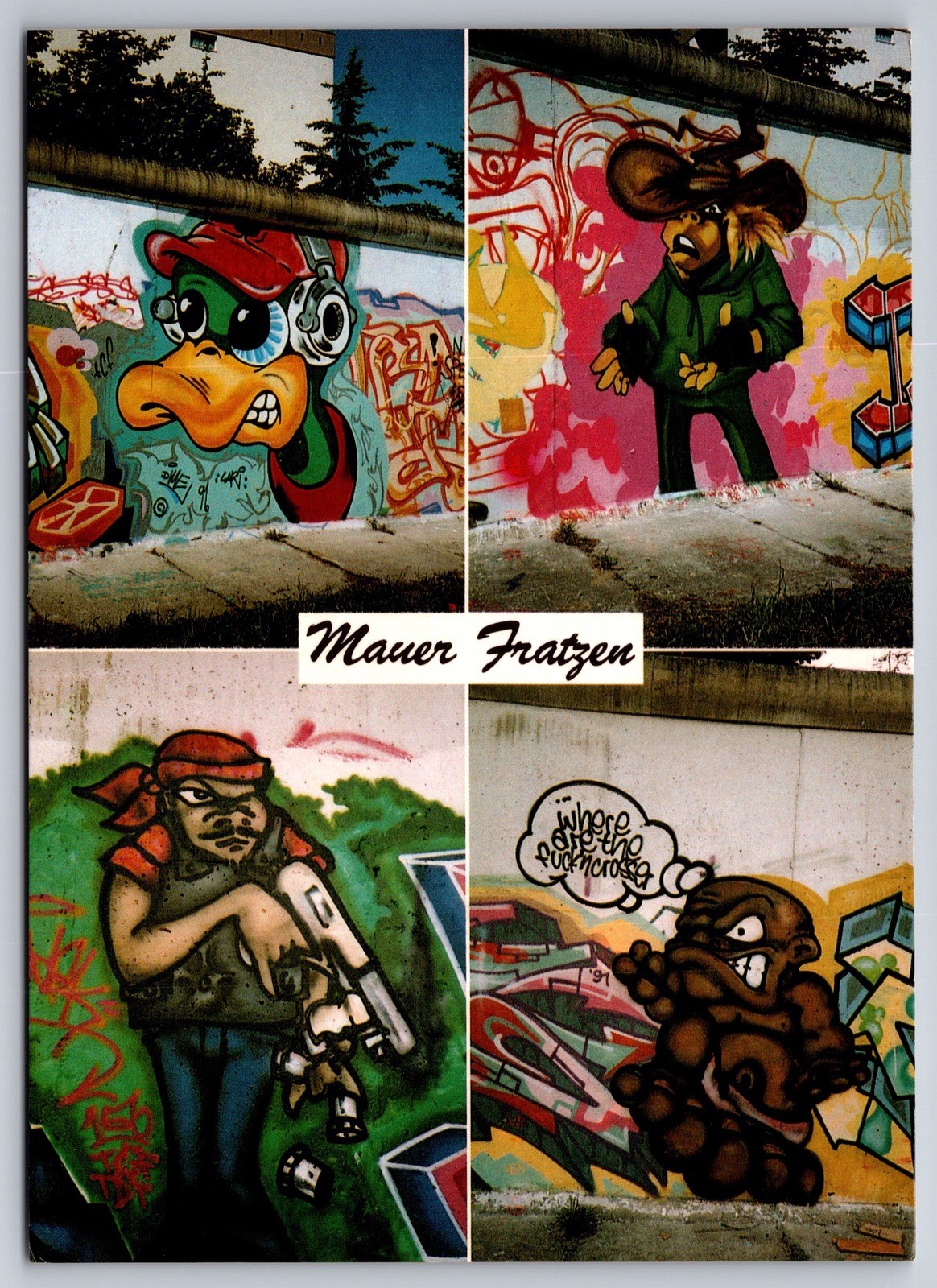Postcard Berlin Wall Graffiti Mauer Fratzen Art Character Murals Germany