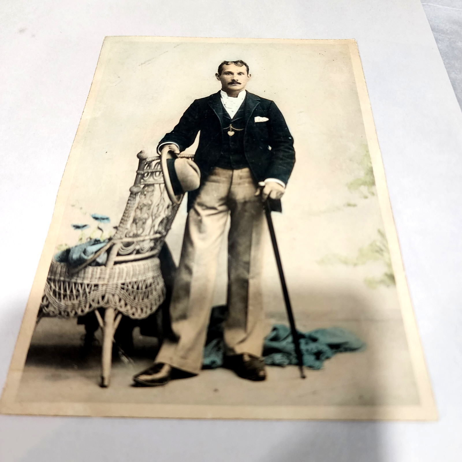 Antique Cabinet Card Style Photo Gilded Age Dapper Man Cane Watch Fob 5x7 Antique Cabinet Card Style Photo Gilded Age Dapper Man Cane Watch Fob 5x7