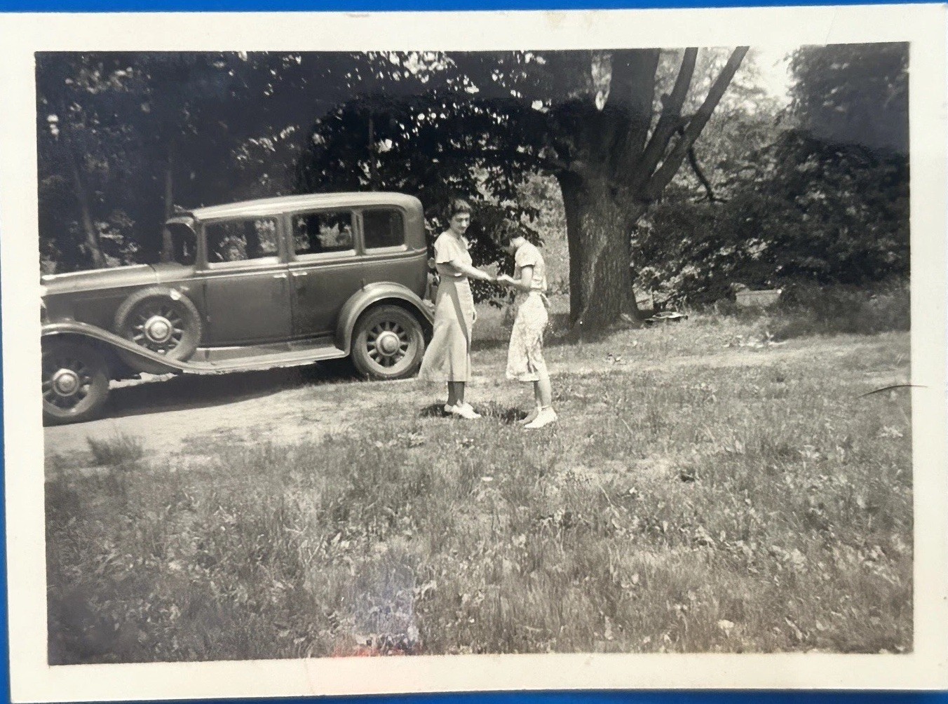 1929-30 Ford Model A Roadster ? Woman Driver Vintage Auto Photo Original