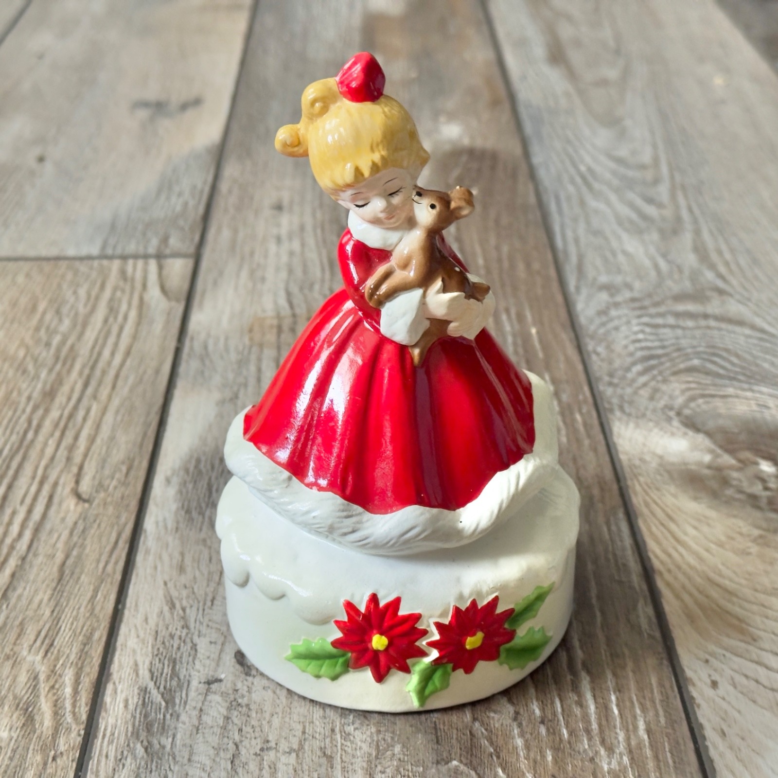 Josef Originals Christmas Silent Night Girl With Fawn Music Box Working