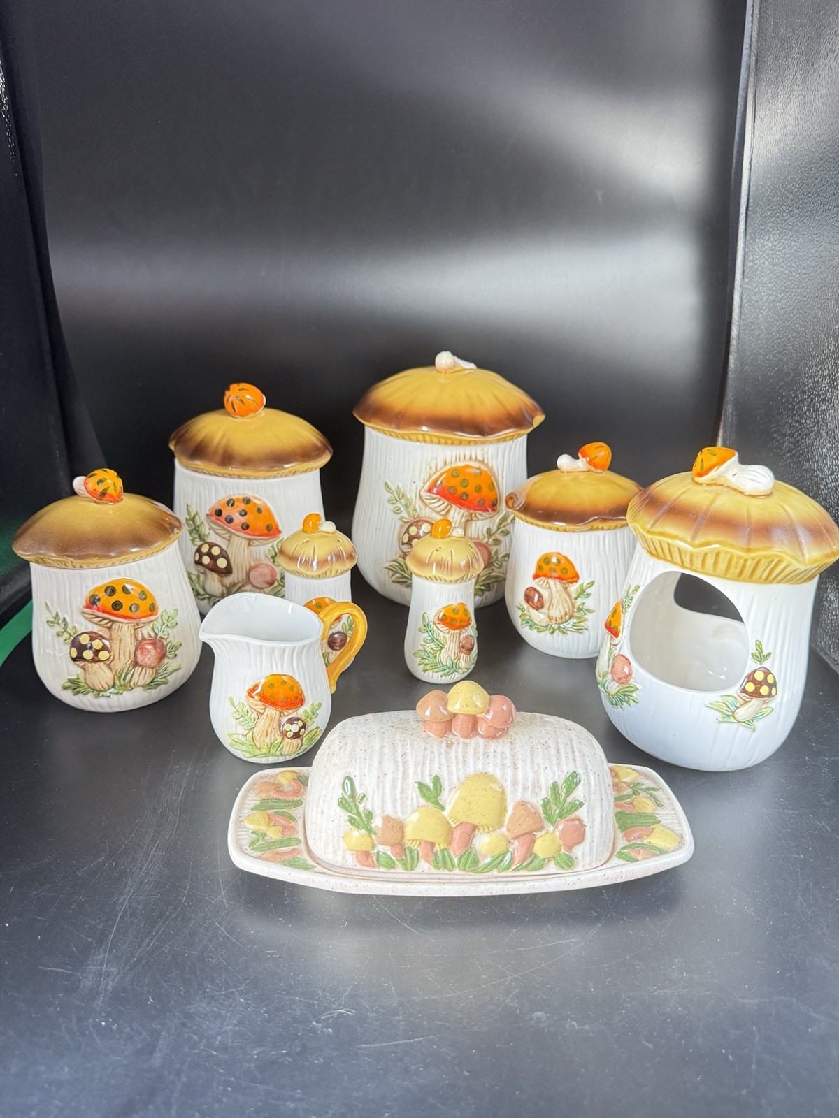 Vintage 1978 Sears Roebuck Mushroom Ceramic Kitchenware Lot Japan AS-IS