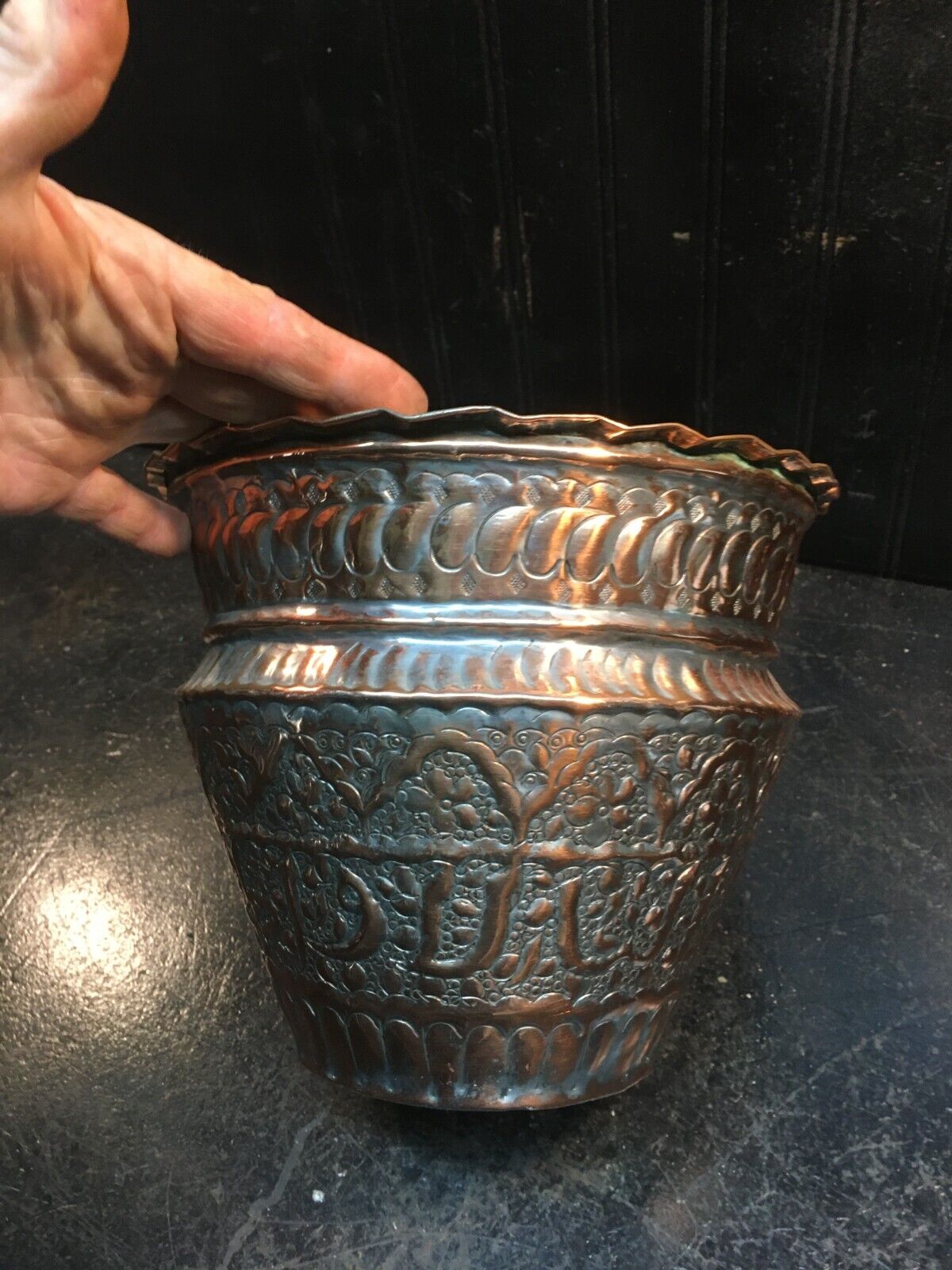 Vintage Solid Copper Hand Hammered Planter Pot 8.5in Size 