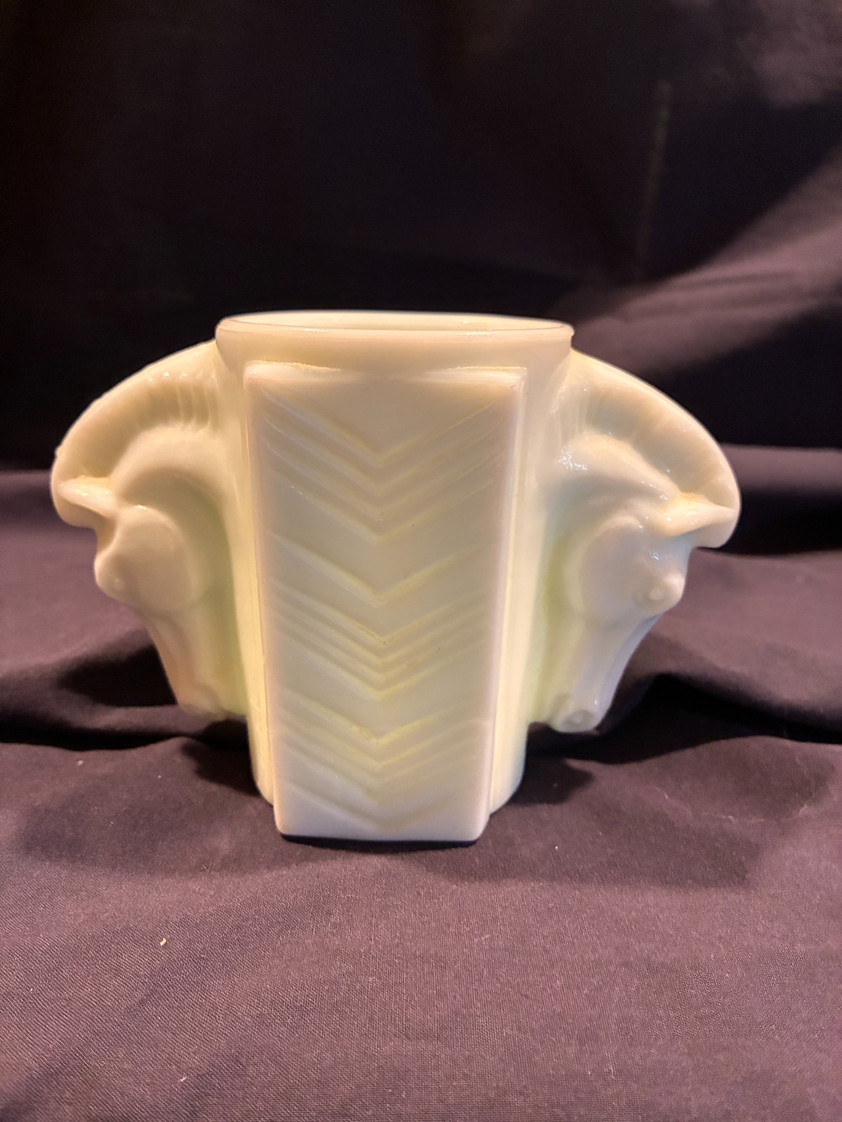 Antique MacBeth Evans Double Horse Head Milk Glass Art Deco Vase/Planter Uranium