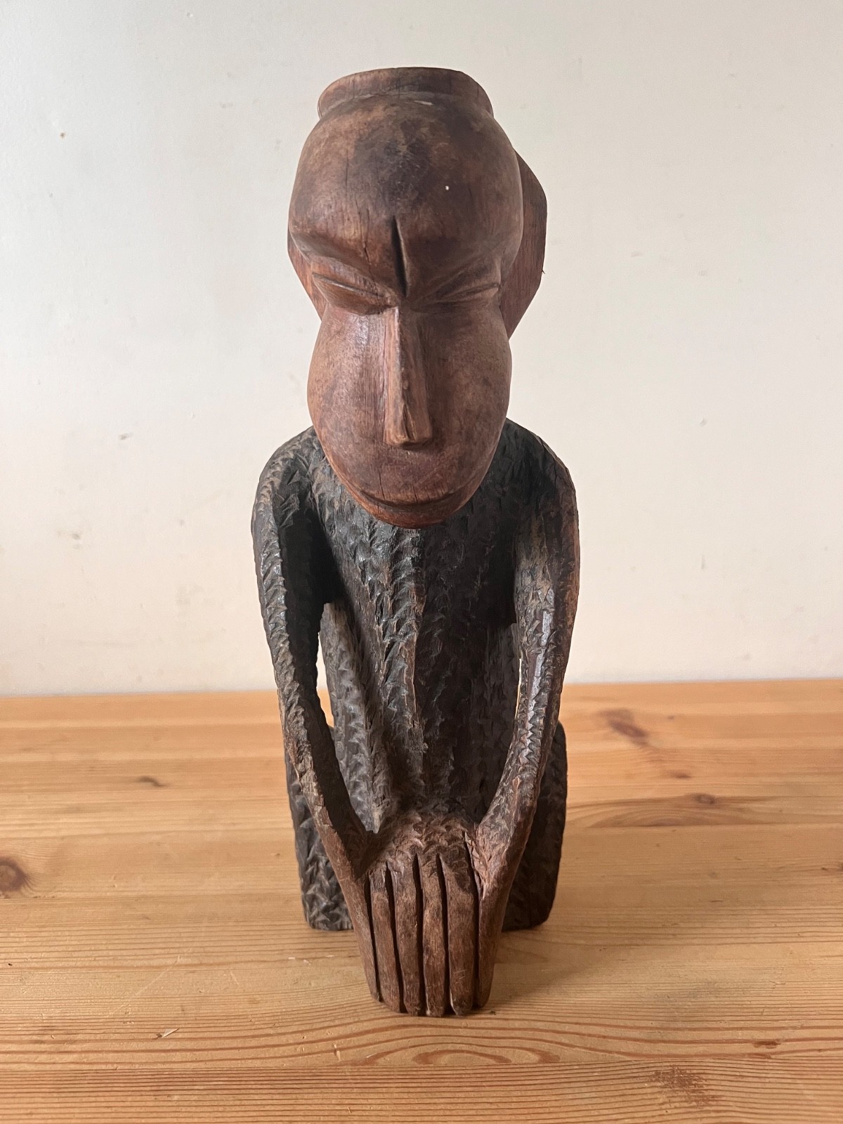 Vintage African Hand Carved Wood Monkey Statue Figurine 11\