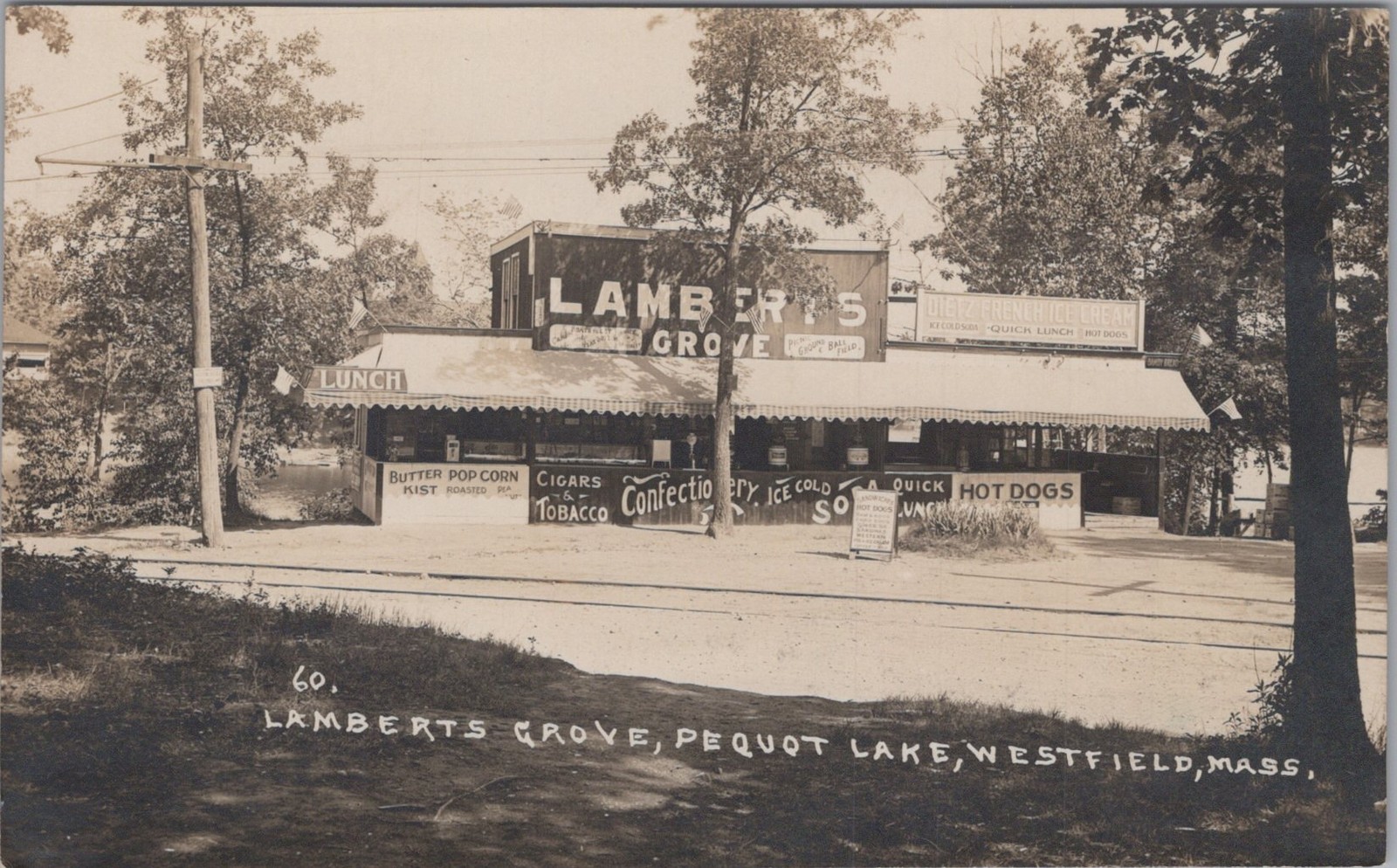 Lamberts Grove Pequot Lake Westfield MA Dietz Ice Cream Soda RPPC 1927 Postcard