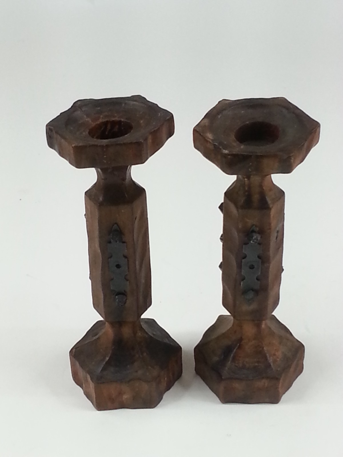 Retro Vintage 1970s Mediterranean Spanish Revival Wood Iron Candleholders
