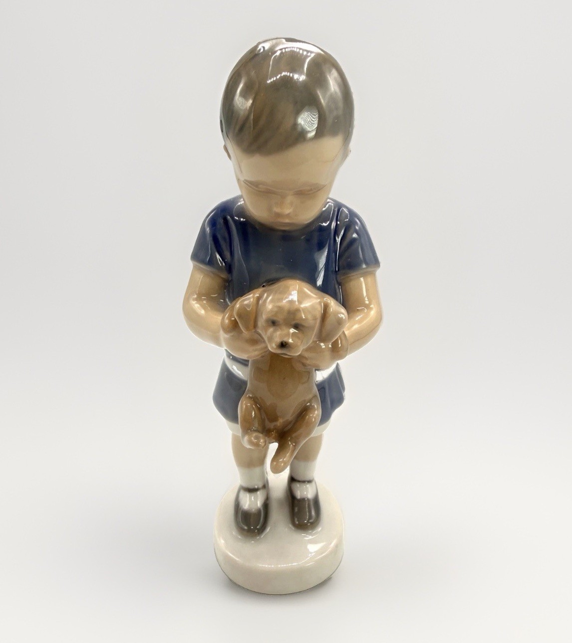 VTG B&G Bing-Grøndahl Denmark, Fine Porcelain Boy w’ Puppy Hand Painted Figurine