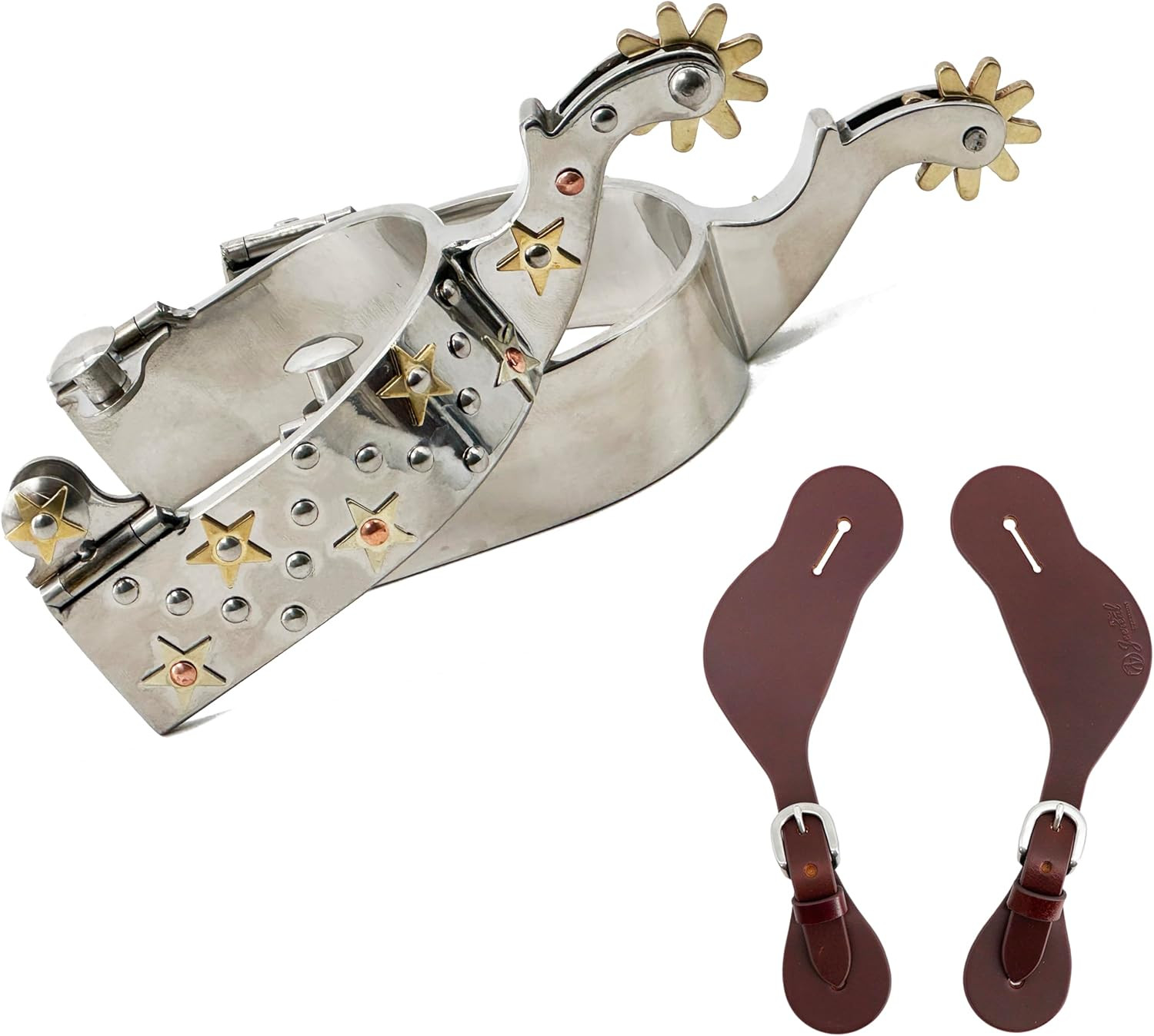 Men\'S Western Cowboy Spurs with Spur Straps, Stainless Steel, 1\ Men\'S Western Cowboy Spurs with Spur Straps, Stainless Steel, 1\