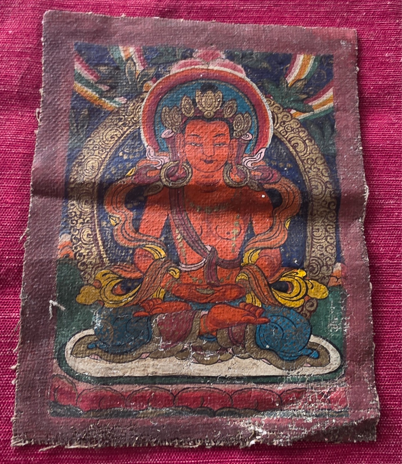 tibetan buddhist thanka, thangka painting, hand painted on cloth ~5x6