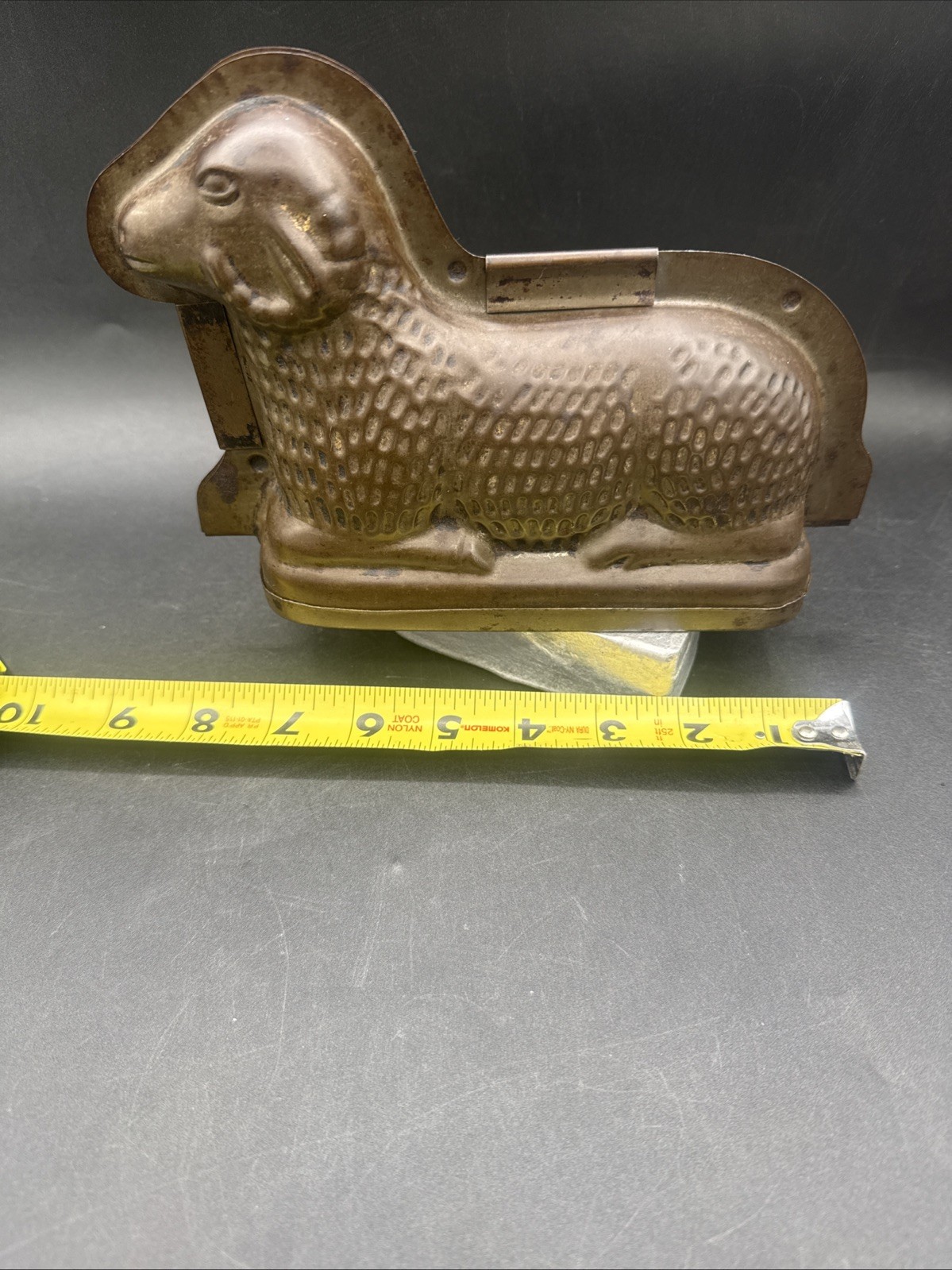 Antique Tin Metal Confectioner's Ram Chocolate Mold Sheep Sitting Cake Candy