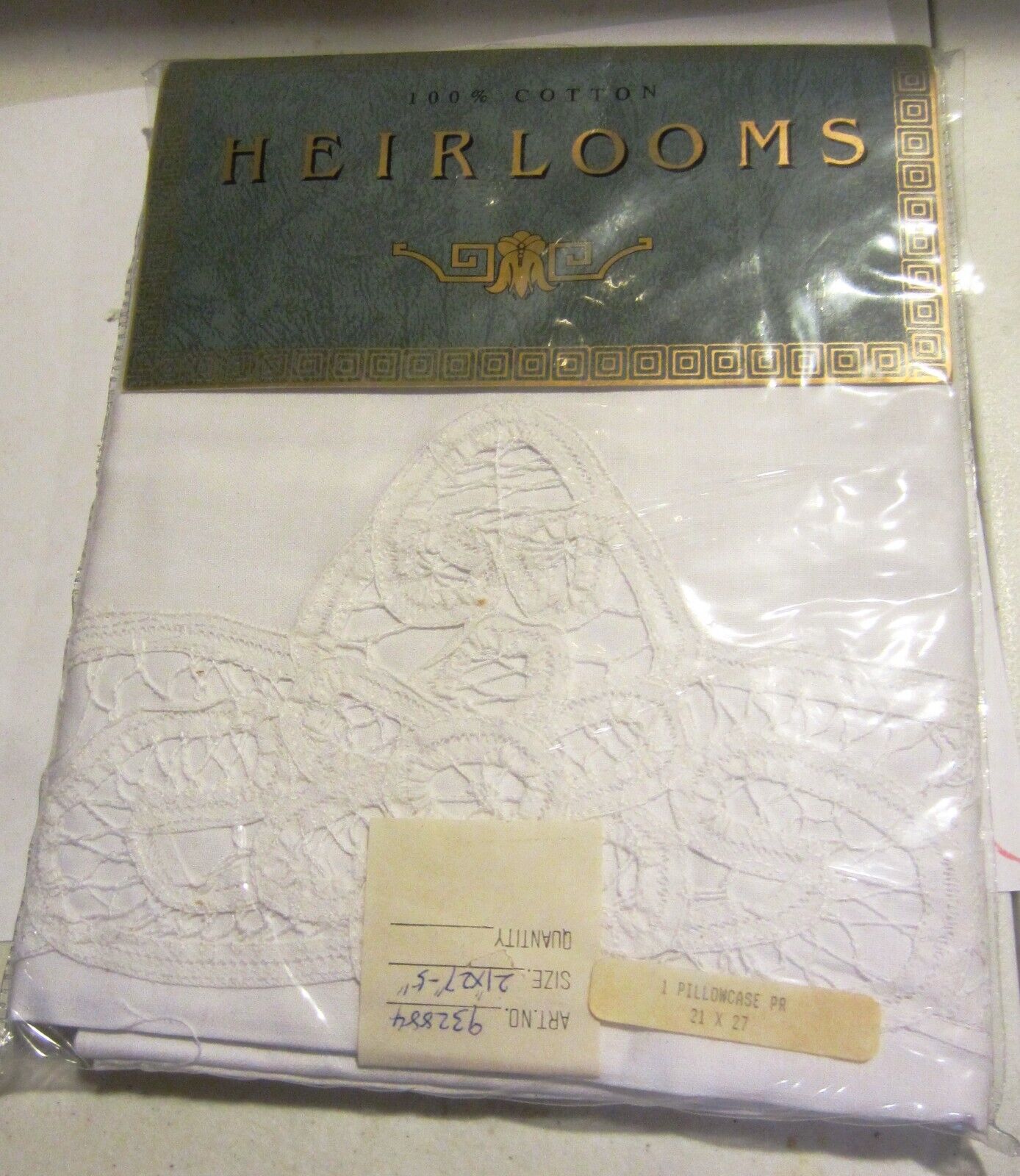 Vintage Heirloom 100% cotton lace standard pillowcases NIP