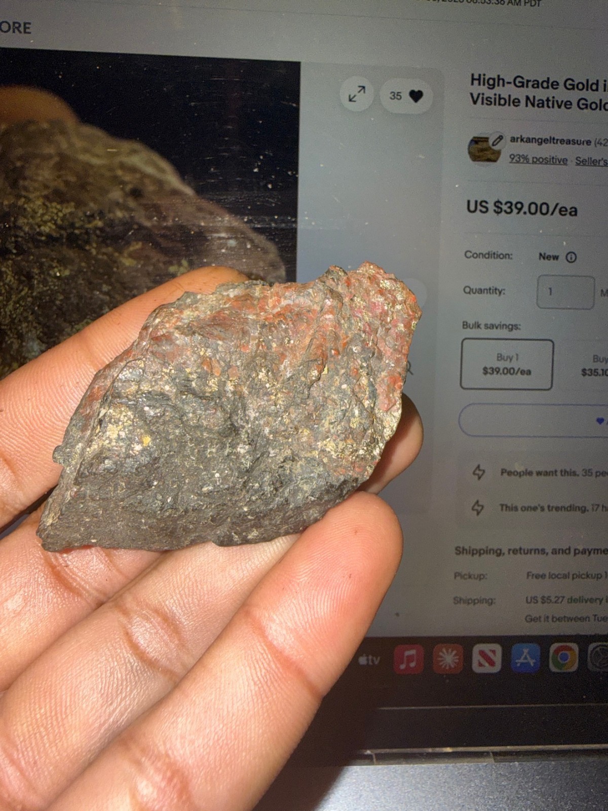 50g Natural California Gold Ore Specimen — Visible Native Gold, Sierra Nevada