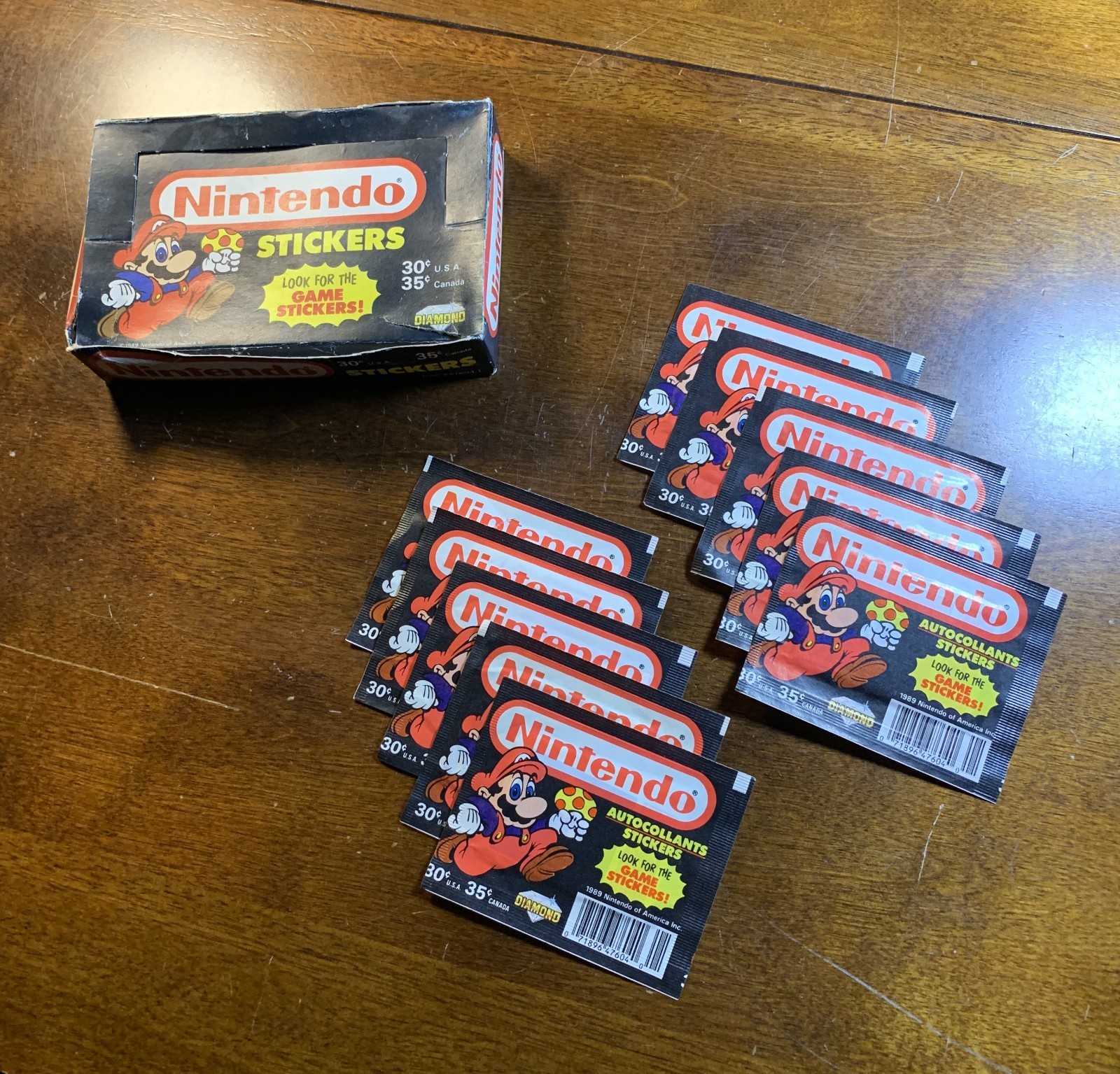 1989 Diamond Nintendo Stickers - 10 Sealed Packs + Empty Box 1989 Diamond Nintendo Stickers - 10 Sealed Packs + Empty Box