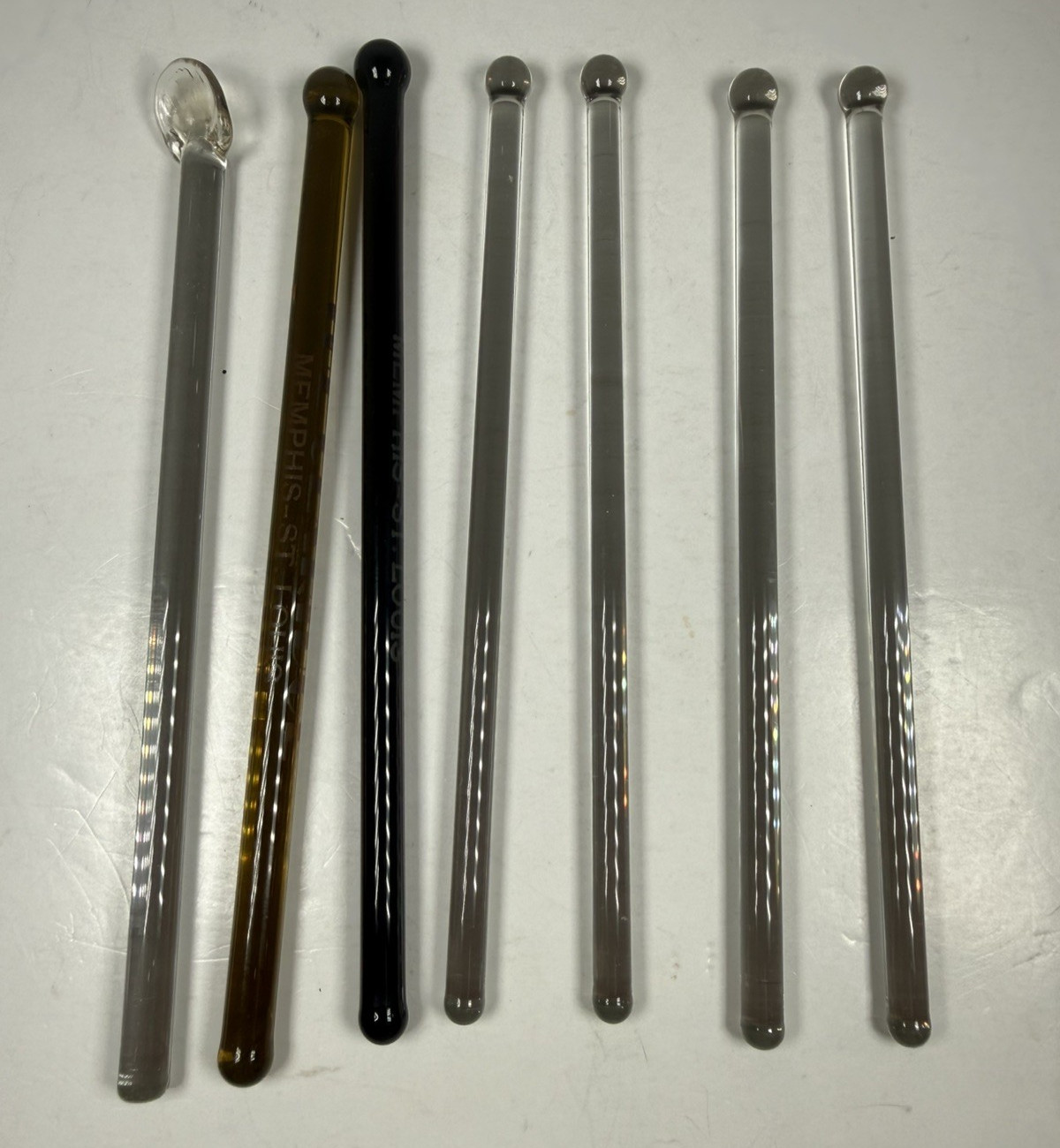 Lot of 7 Glass Stir /Swizzle Sticks Various Styles, Colors & Lengths Barware