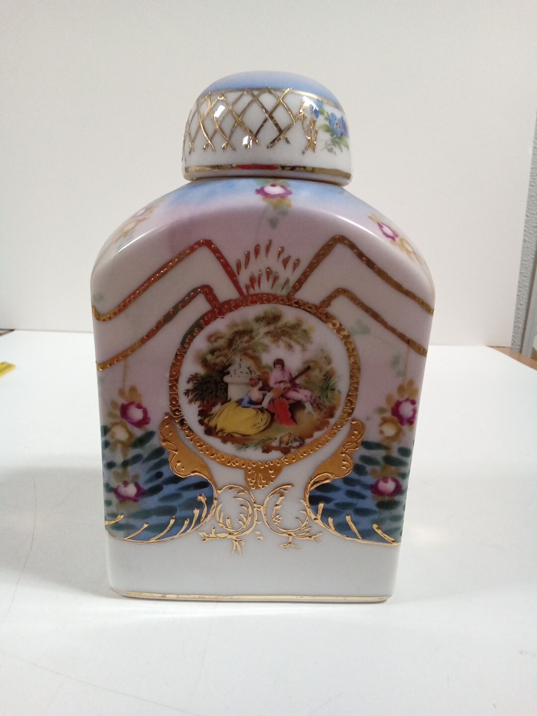 KPM Courting Couple Hand Painted Gold Trim Porcelain Vanity Dresser Bottle -**#