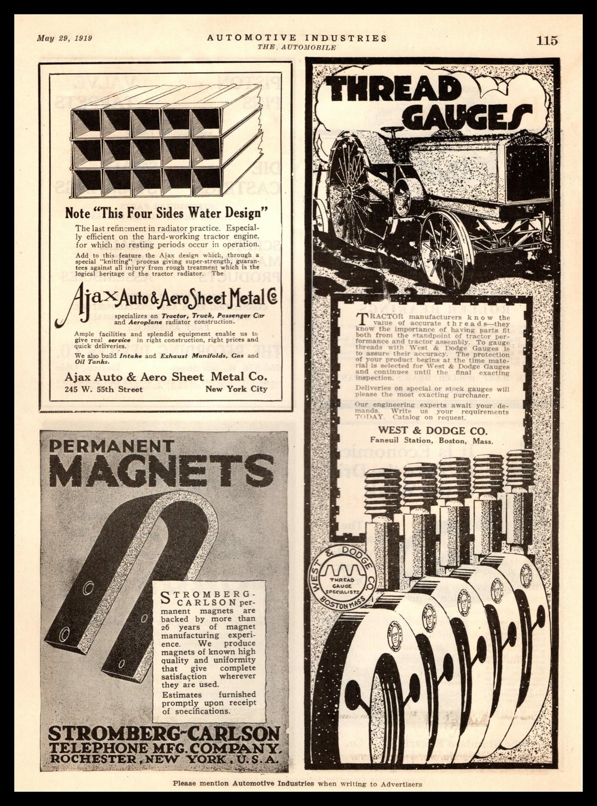 1919 West & Dodge  Faneuil Station Boston Stromberg Carlson Rochester Print Ad