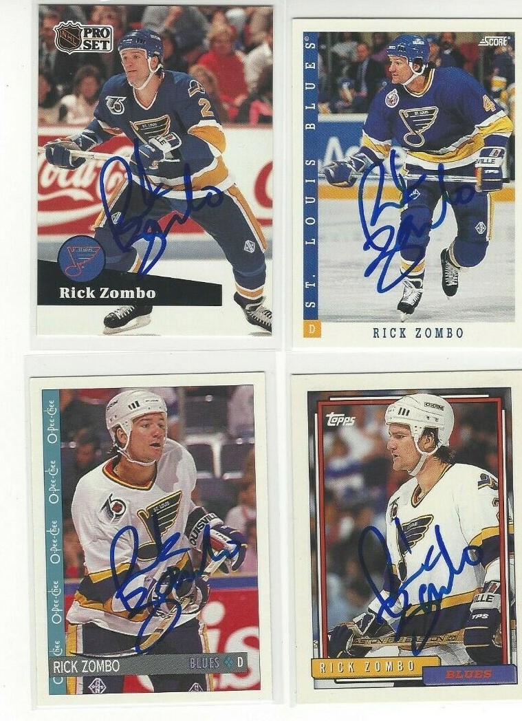 1992-93 O-Pee-Chee #97 Rick Zombo Signed Hockey Card St Louis Blues 1992-93 O-Pee-Chee #97 Rick Zombo Signed Hockey Card St Louis Blues