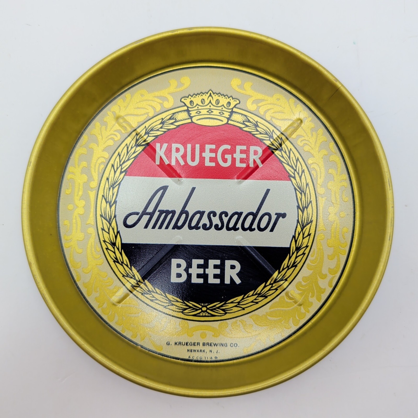 Vintage Krueger Ambassador Beer Tip Tray 4” Metal Newark NJ Bar Advertising Vintage Krueger Ambassador Beer Tip Tray 4” Metal Newark NJ Bar Advertising