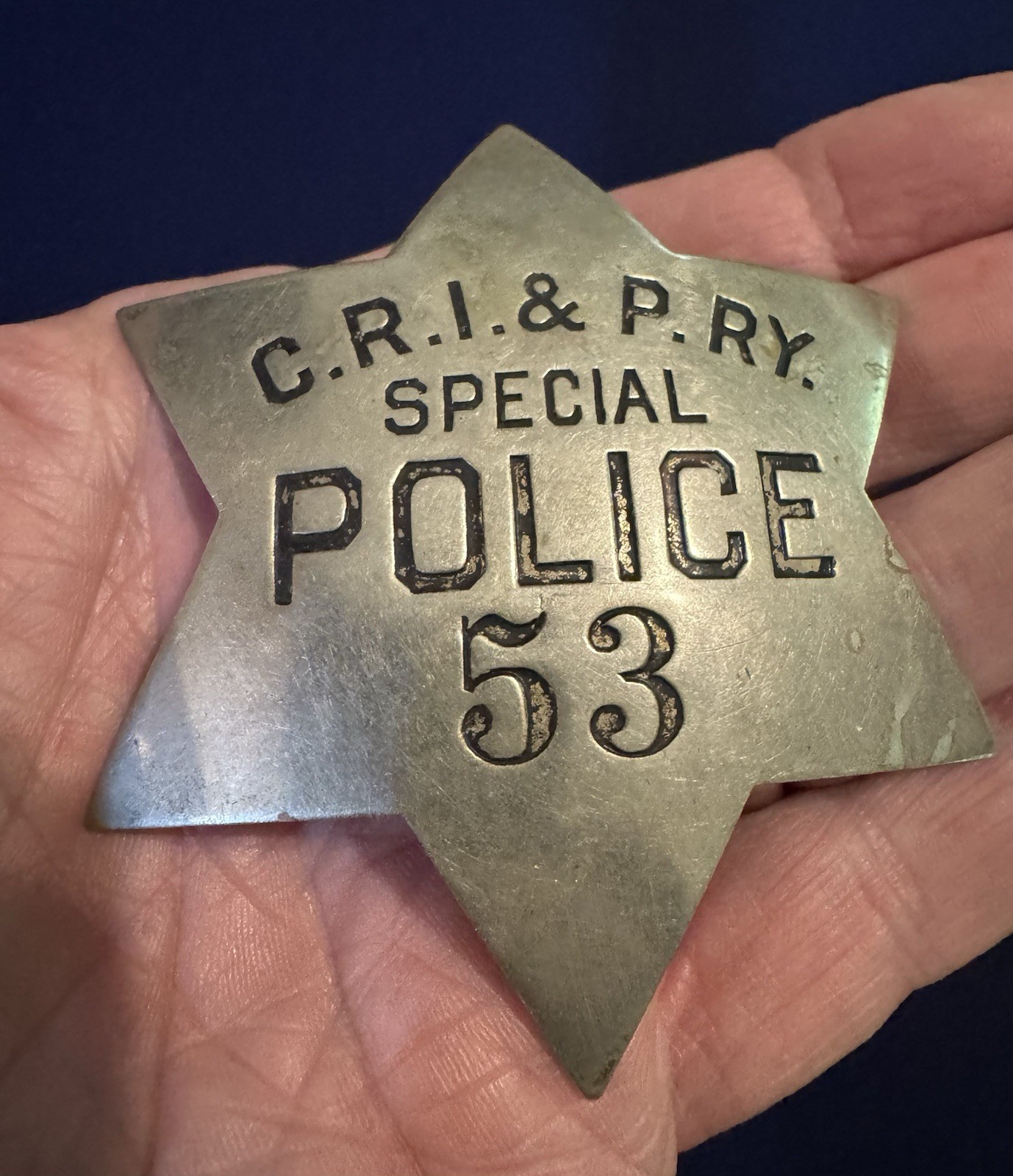Antique Chicago Rock Island & Pacific Railroad Police Pie Plate Star Badge