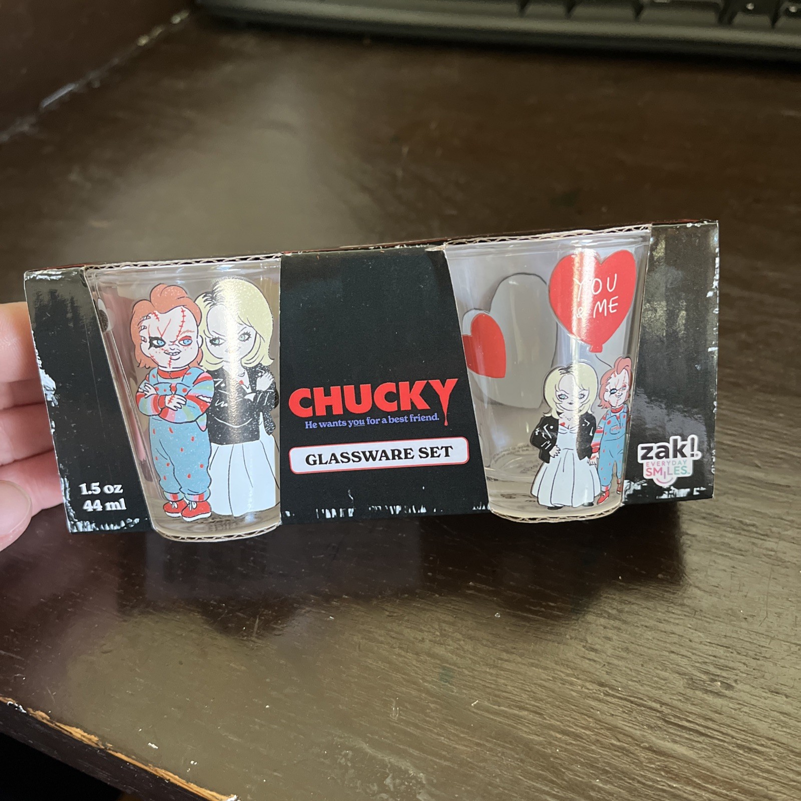 Chucky Glassware Set Shot Glasses New He Wants You For His Best Friend Bride 