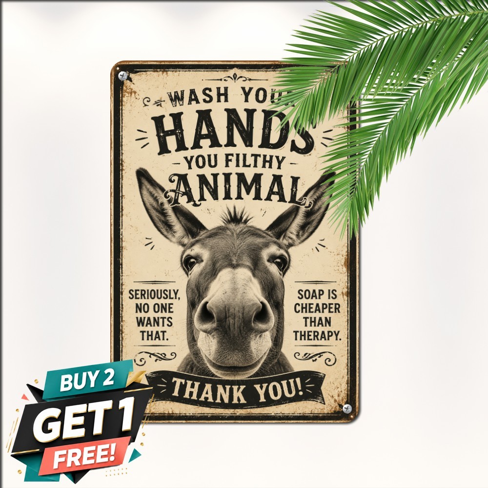 Nice Ass Sarcastic Donkey Tin Sign Humorous Bathroom Metal Wall Decor 8x12