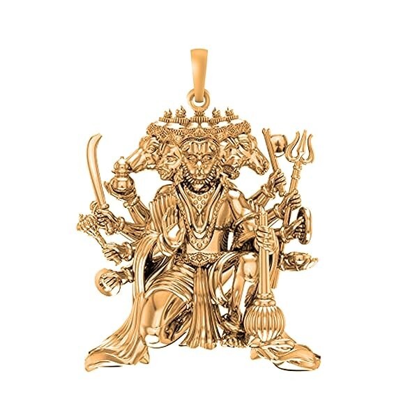 925 Sterling Silver 22k Gold Plated God Panchmukhi Hanuman Pendant