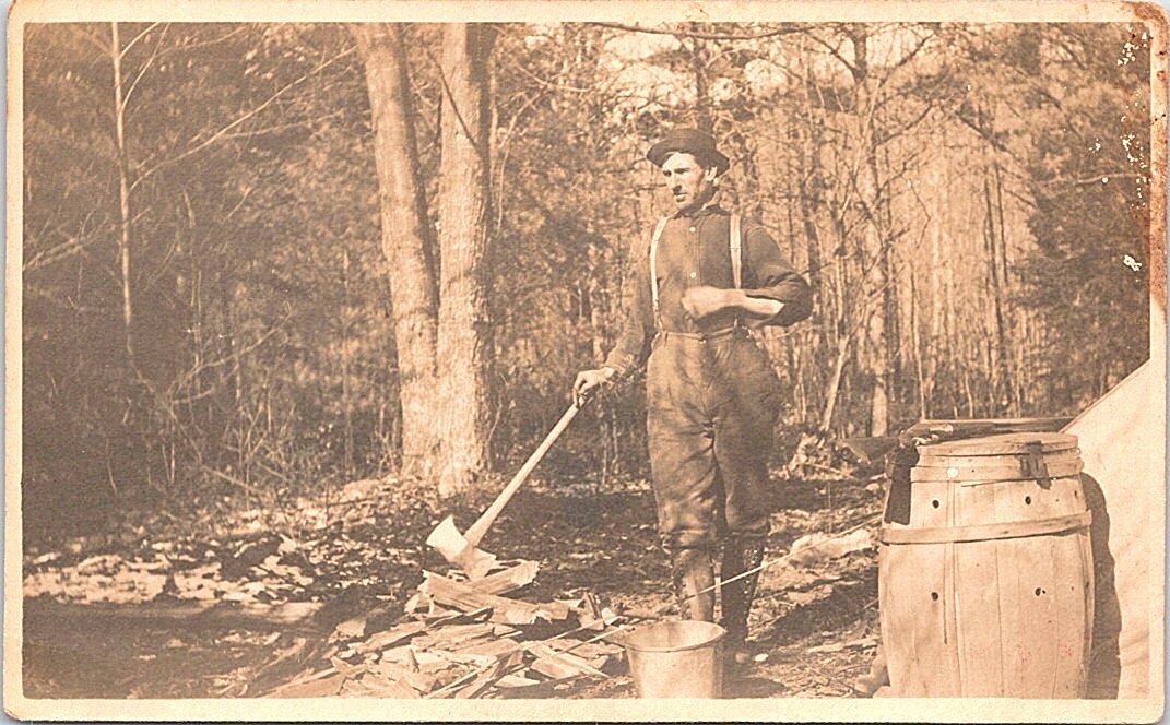 RPPC Logging Scene Lumberjack Chopping Wood early 1900s Occupational