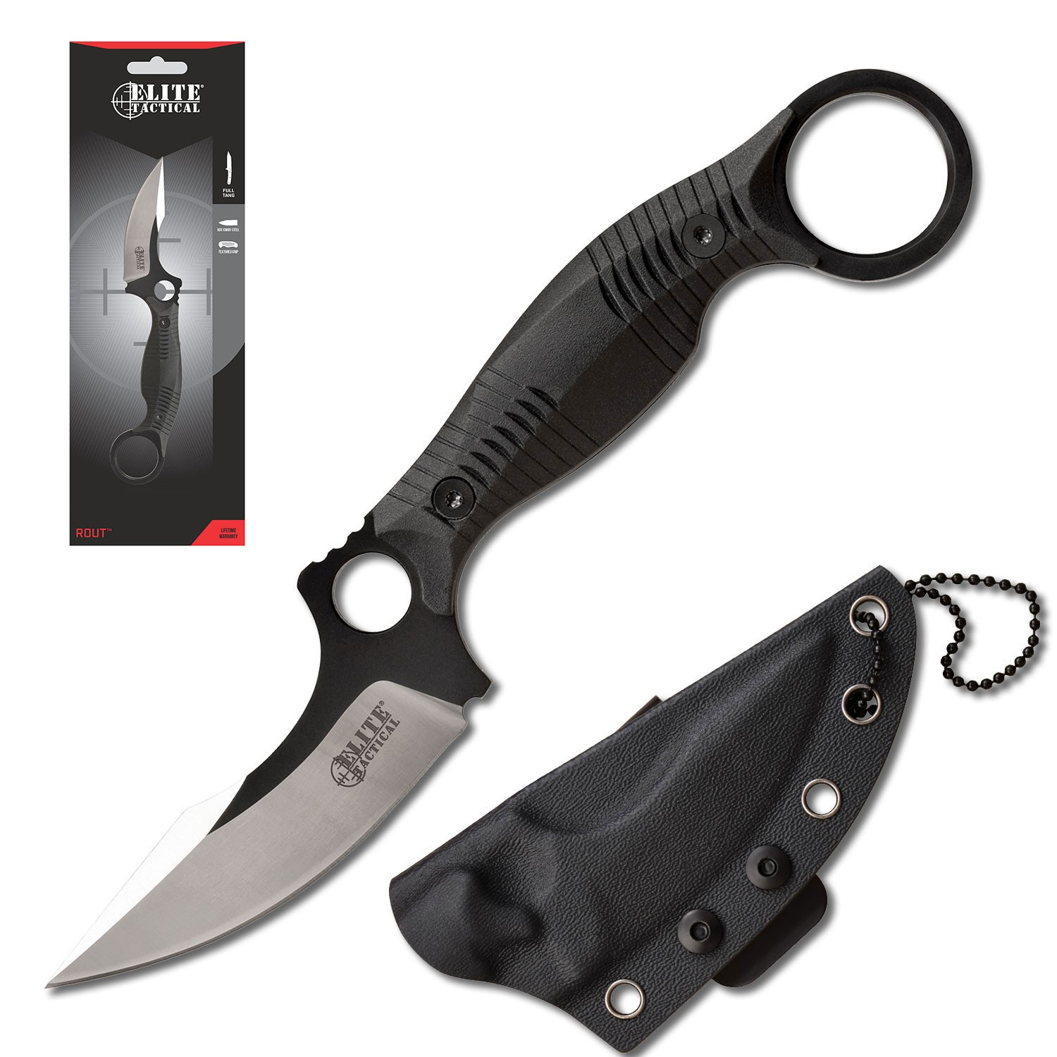 Elite Tactical ROUT Fixed Blade Full Tang Knife w /Polymer Handle & Kydex Sheath Elite Tactical ROUT Fixed Blade Full Tang Knife w /Polymer Handle & Kydex Sheath