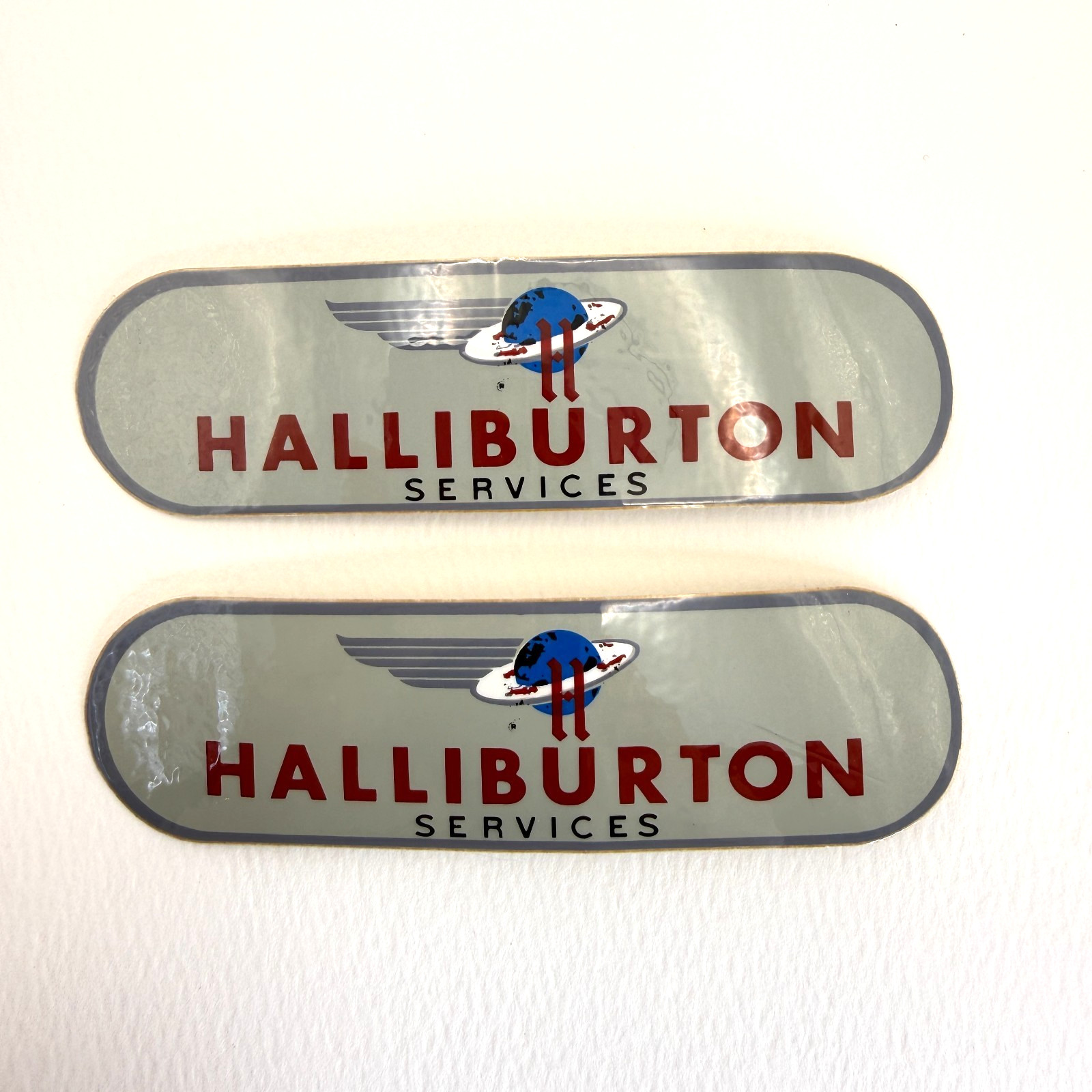 2 Halliburton Stickers Flying H Log Oilfield Vintage 80s Decal