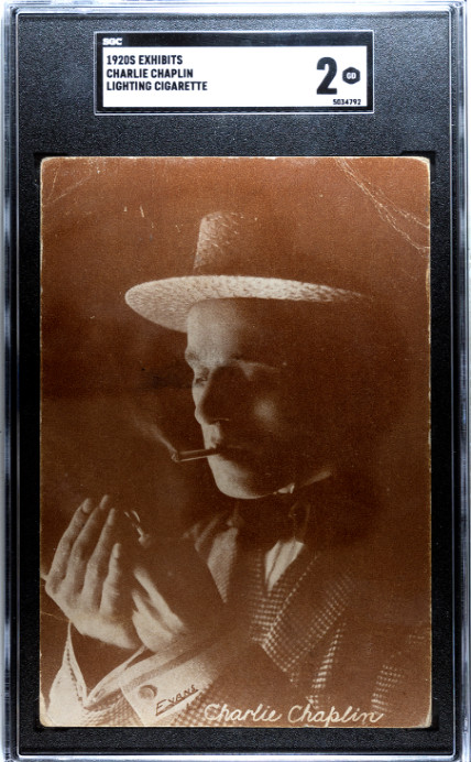 1920s Exhibits Charlie Chaplin Lighting Cigarette SGC 2 GOOD Vintage Movie Card