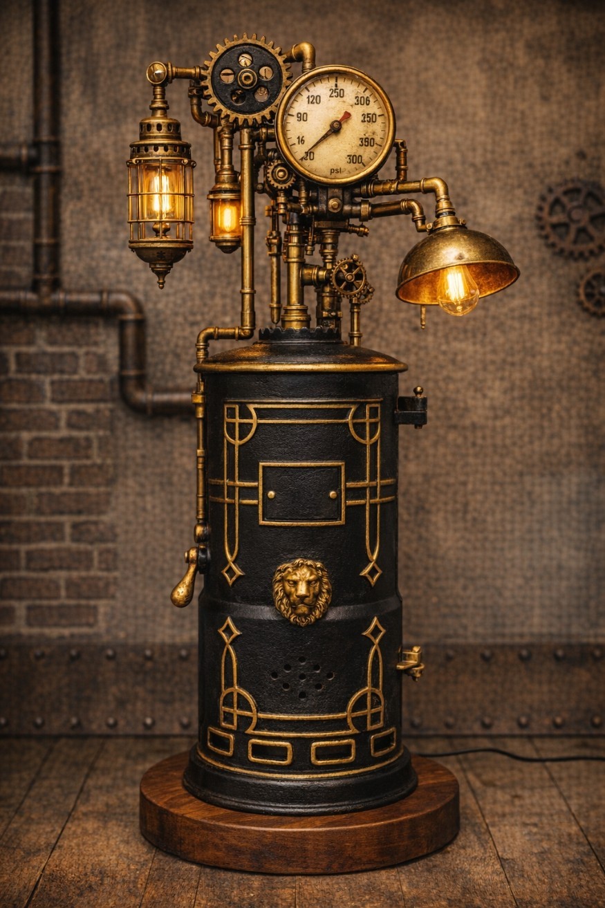 Steampunk Floor Lamp With Antique \