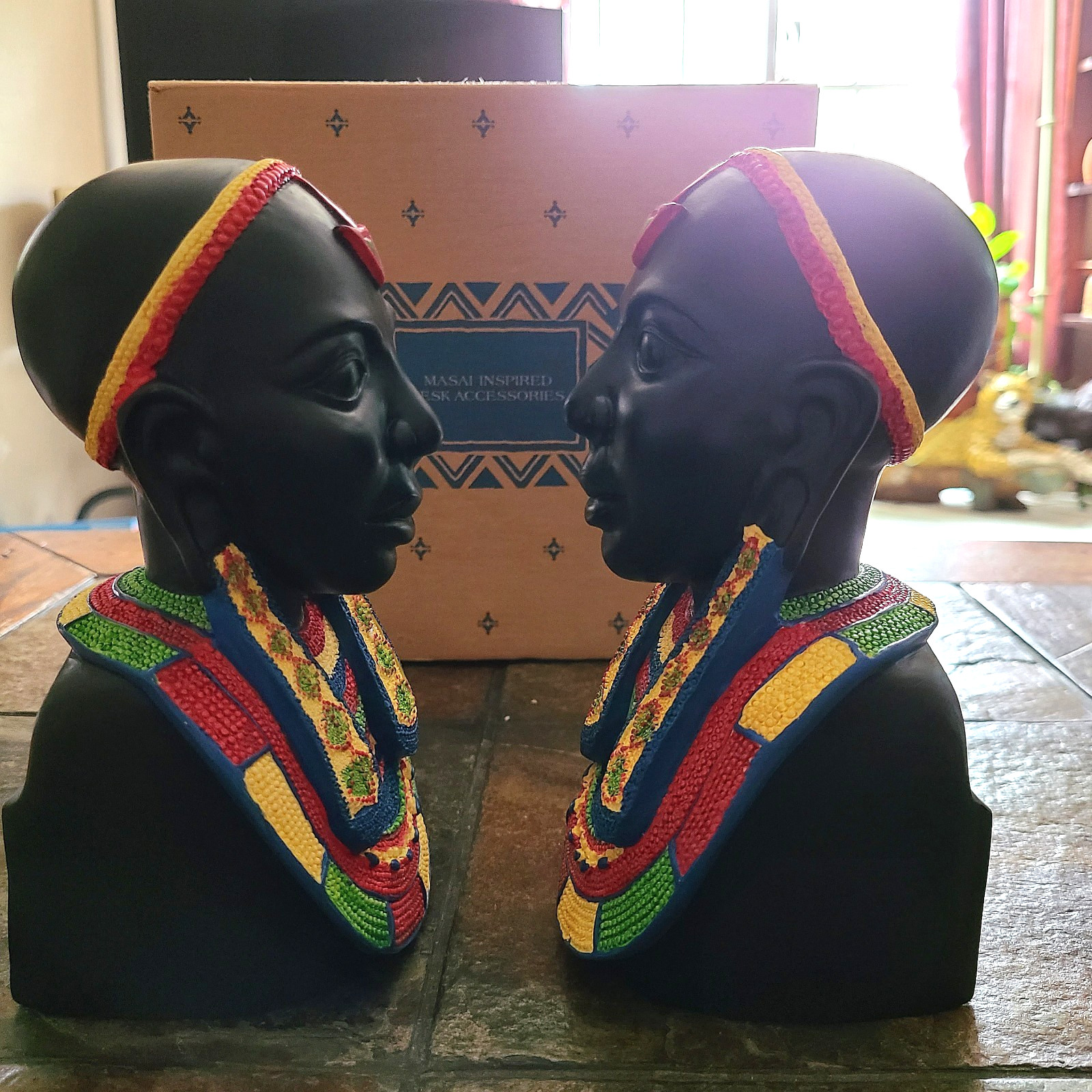 AFRICAN MAASAI TRIBAL Bust Bookends © Avon 1996 Vintage Ceramic Hand Painted
