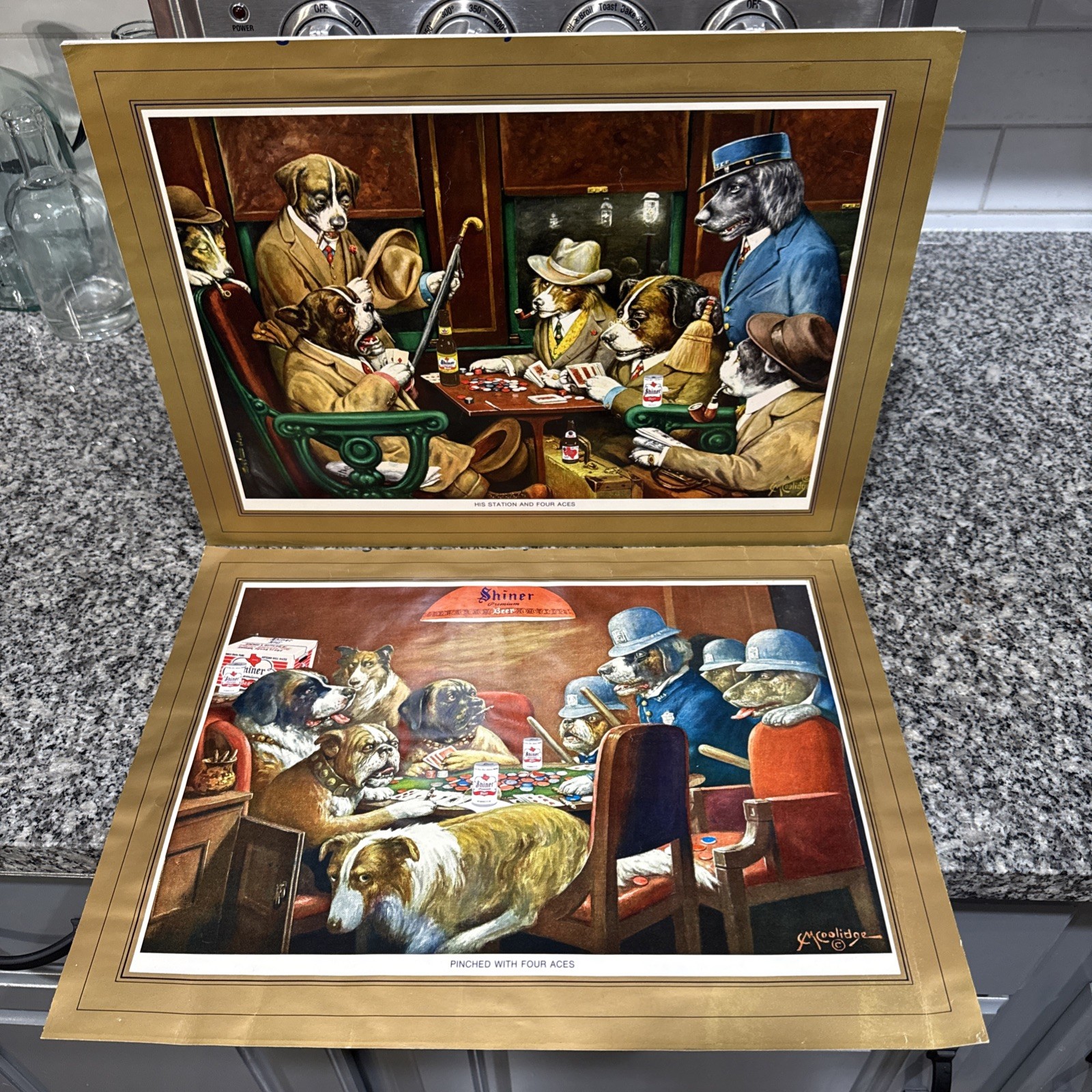 Vintage Shiner Beer Dogs Playing Poker C.M. Coolidge Calendar Prints Lot of 2