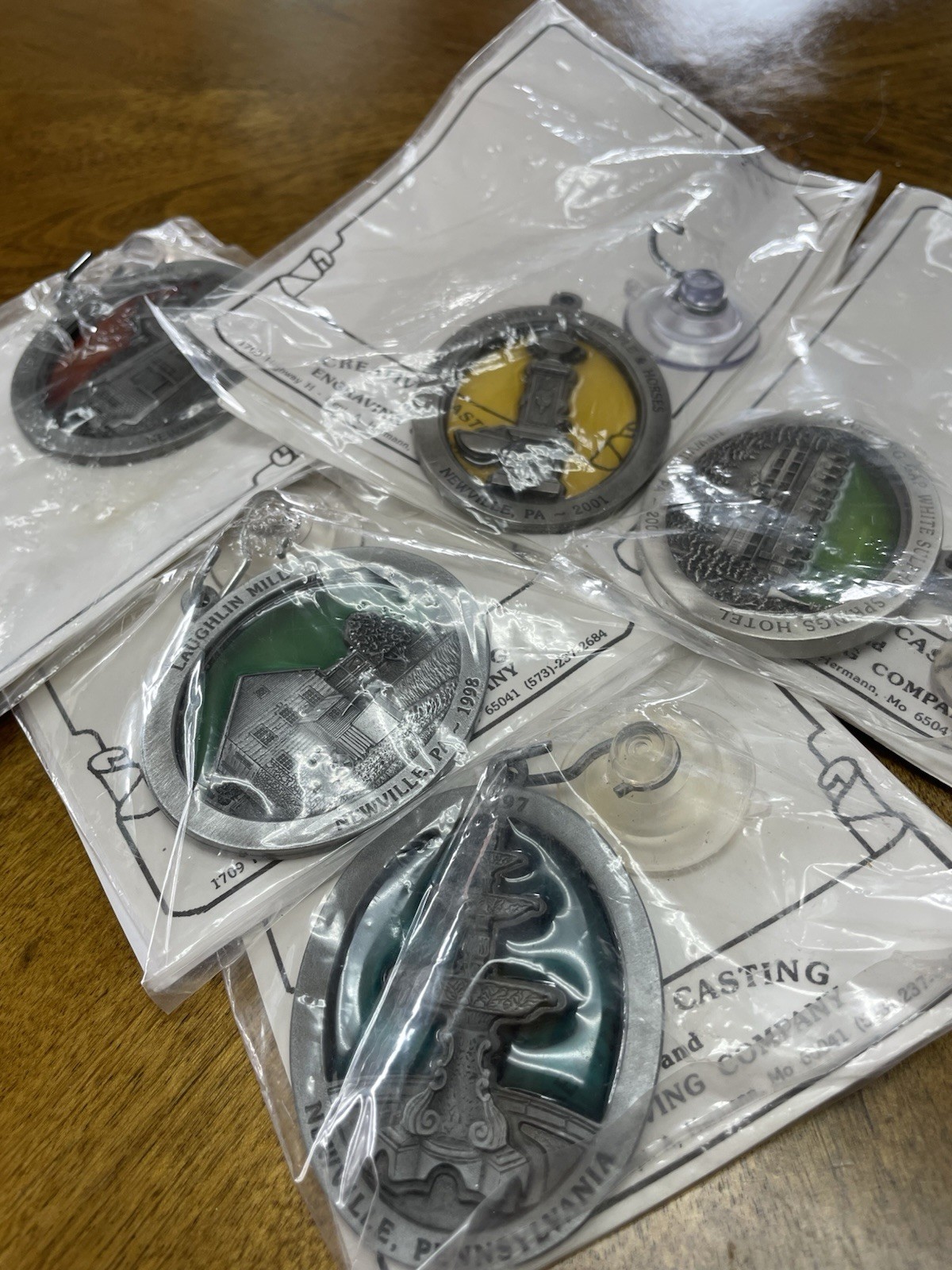 Vintage Newville PA Stained Glass Pewter Suncatchers Lot Of 5. 1997-2001. NOS. Vintage Newville PA Stained Glass Pewter Suncatchers Lot Of 5. 1997-2001. NOS.