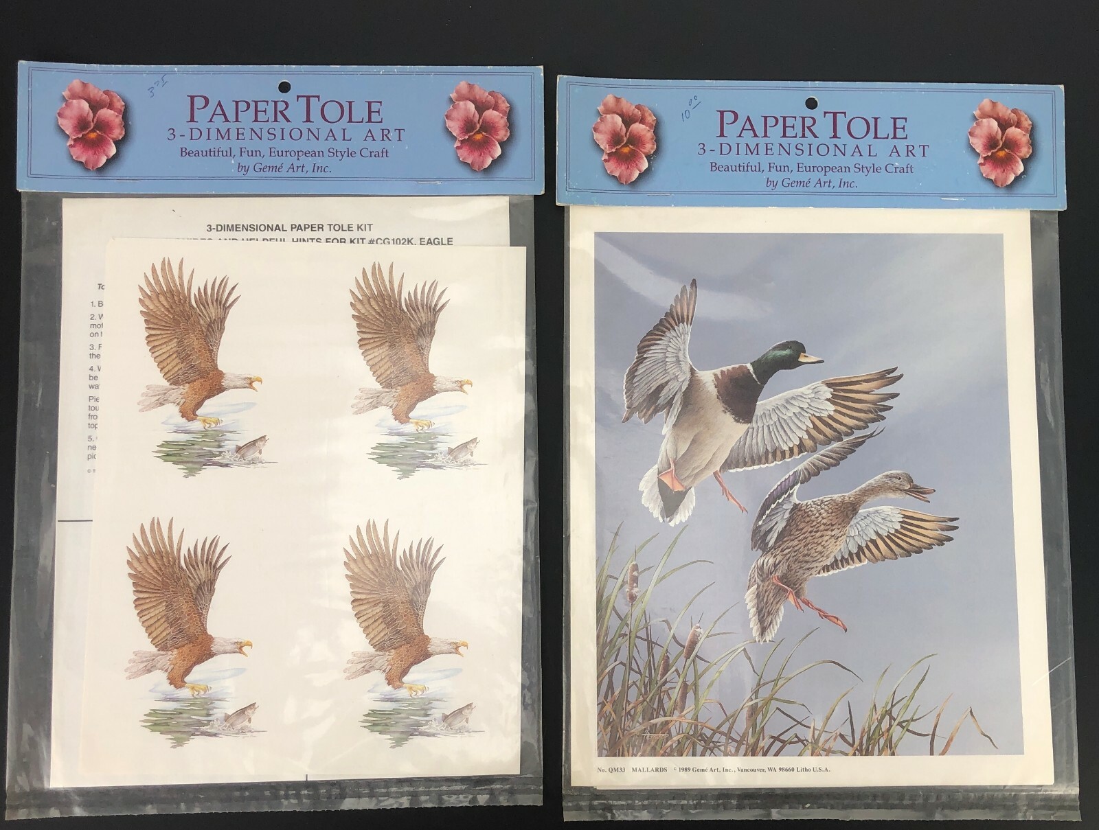 Vintage NOS Geme Art Paper Tole 3-Dimensional Art Eagle & Mallard Duck Lot 1990s Vintage NOS Geme Art Paper Tole 3-Dimensional Art Eagle & Mallard Duck Lot 1990s