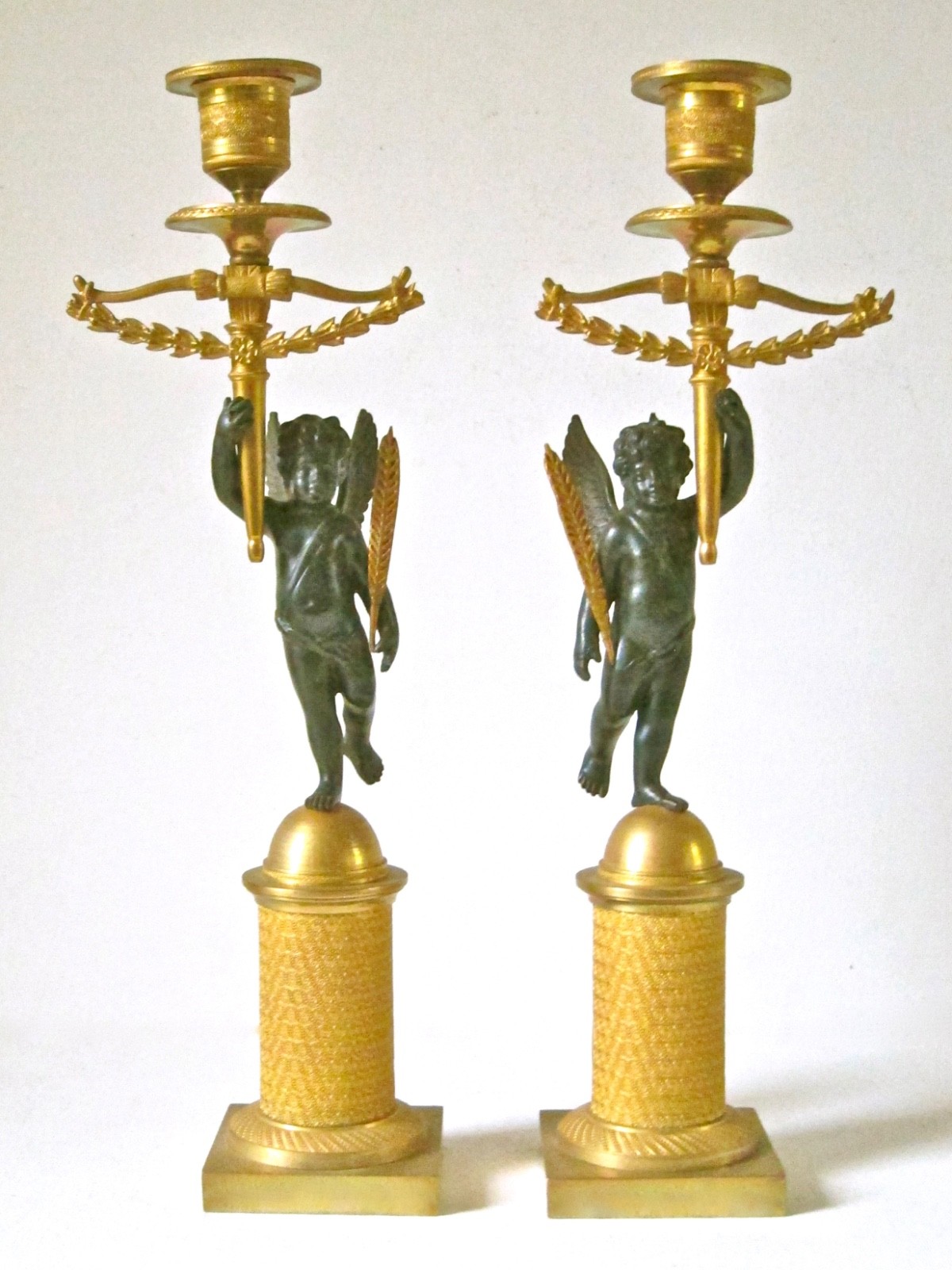 Pair French Empire Ormolu Gilt & Patinated Bronze Candlestick Holders c.1800 Pair French Empire Ormolu Gilt & Patinated Bronze Candlestick Holders c.1800