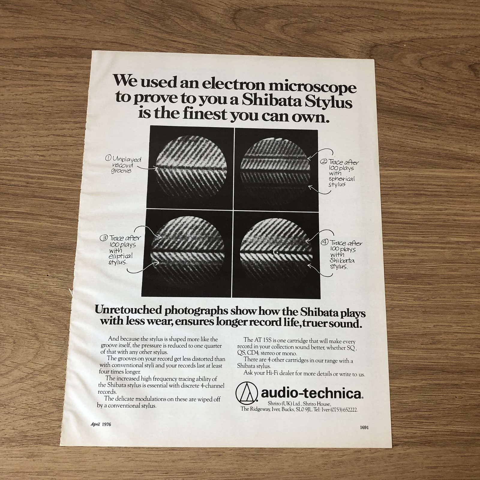 GRAM154 MAGAZINE ADVERT 11X8 AUDIO-TECHNICA AT 15S CARTRIDGE