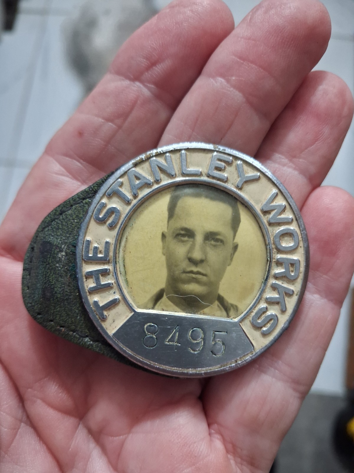 Old The Stanley Works Employee Badge New Britain Conn. EUC leather back Antique Old The Stanley Works Employee Badge New Britain Conn. EUC leather back Antique