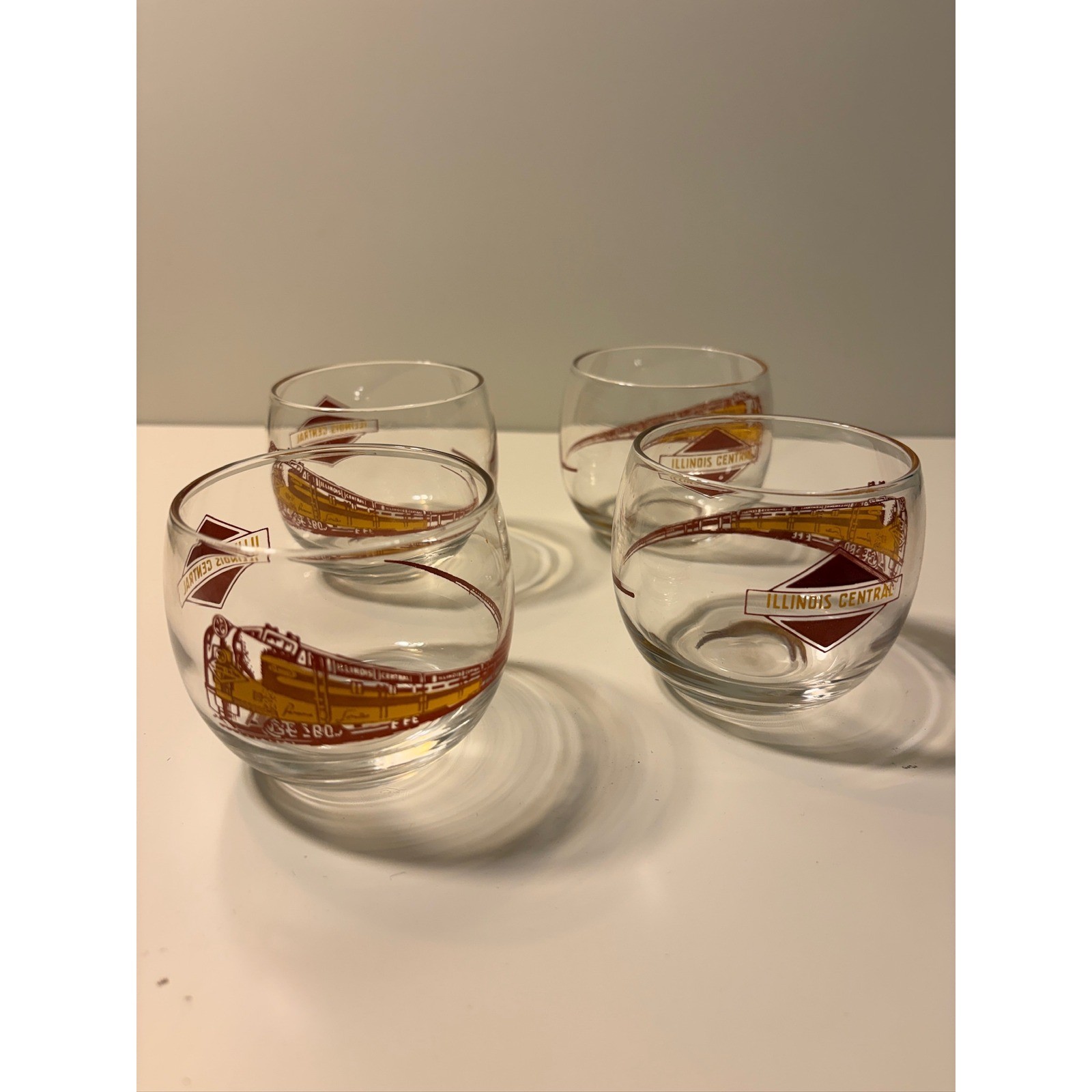 Vintage Illinois Central Railroad Train Logo Rocks Glasses Set of 4