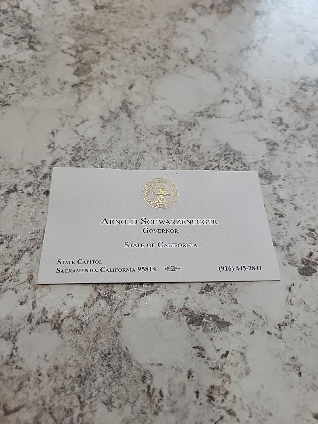 California Governor Arnold Schwarzenegger Business Card From 2010