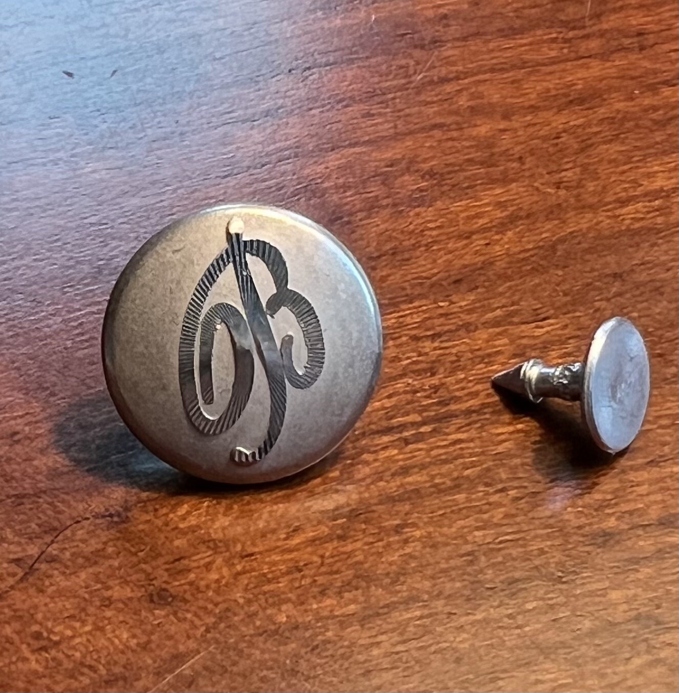 Blumarine Silver Tone B Logo Blue Jean Button EUC