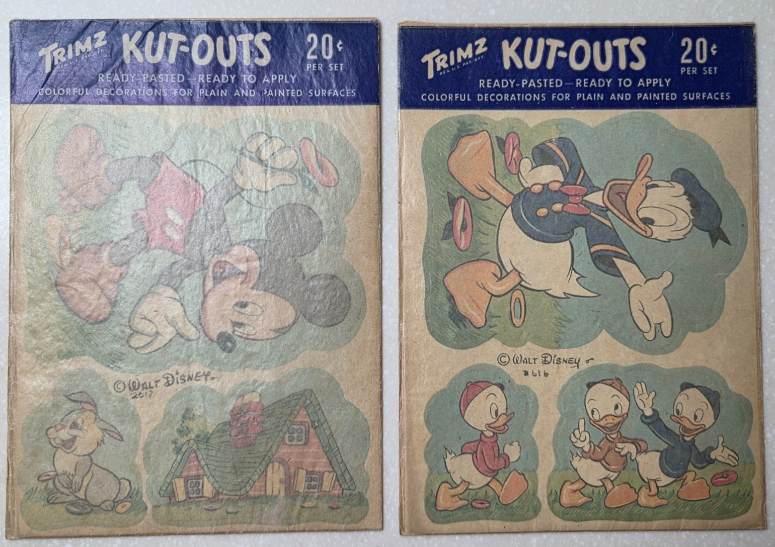 Vintage 1940's Walt Disney MICKEY MOUSE and DONALD DUCK KUT-OUTS Ready Pasted Vintage 1940's Walt Disney MICKEY MOUSE and DONALD DUCK KUT-OUTS Ready Pasted