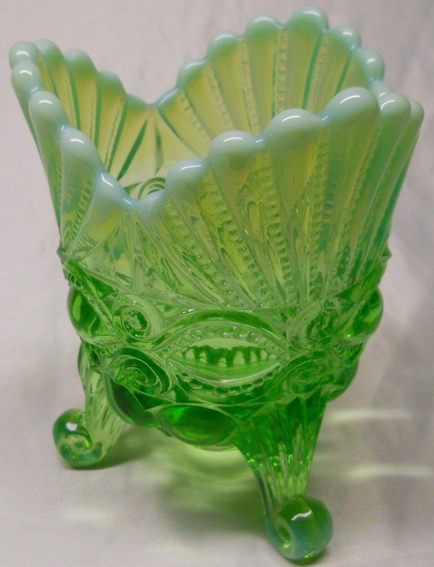 Spooner Spoonholder - Eyewinker - Green Opalescent Glass - Mosser USA