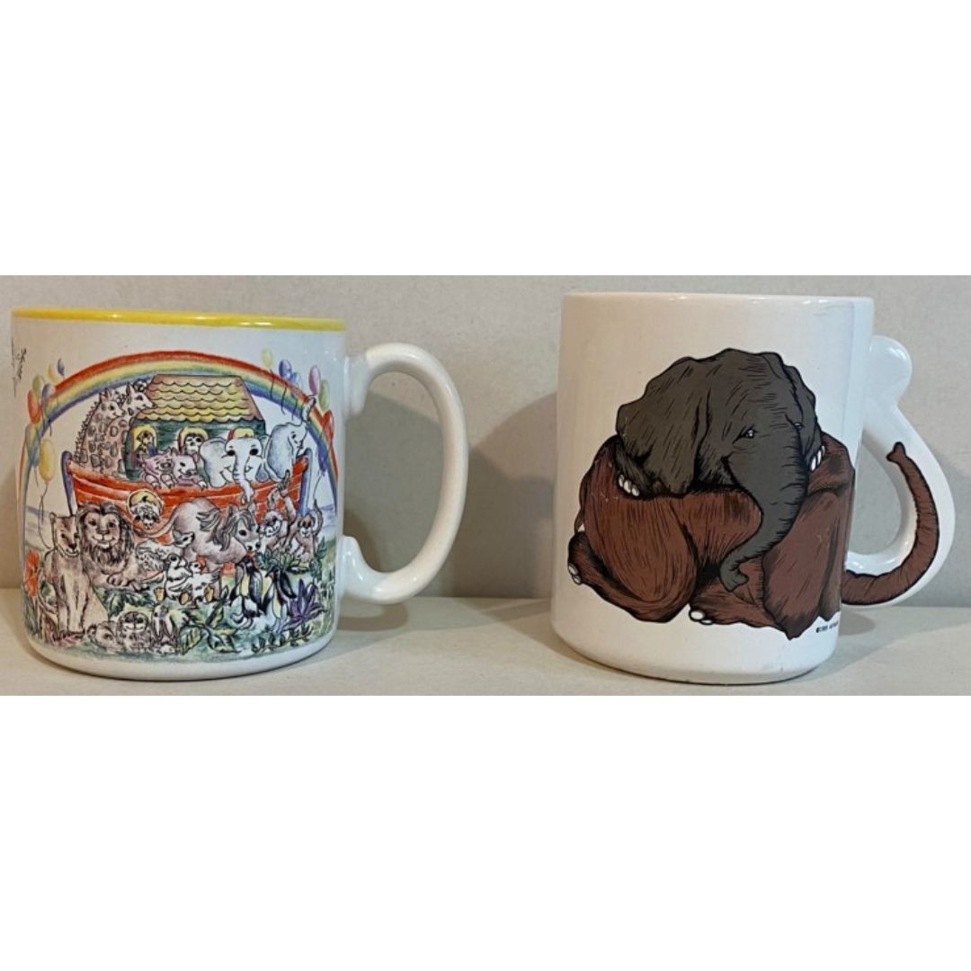Vintage 1997 Flowers Inc Balloons Noah's Ark & 1989 ARTMARK Elephant Coffee Mugs Vintage 1997 Flowers Inc Balloons Noah's Ark & 1989 ARTMARK Elephant Coffee Mugs