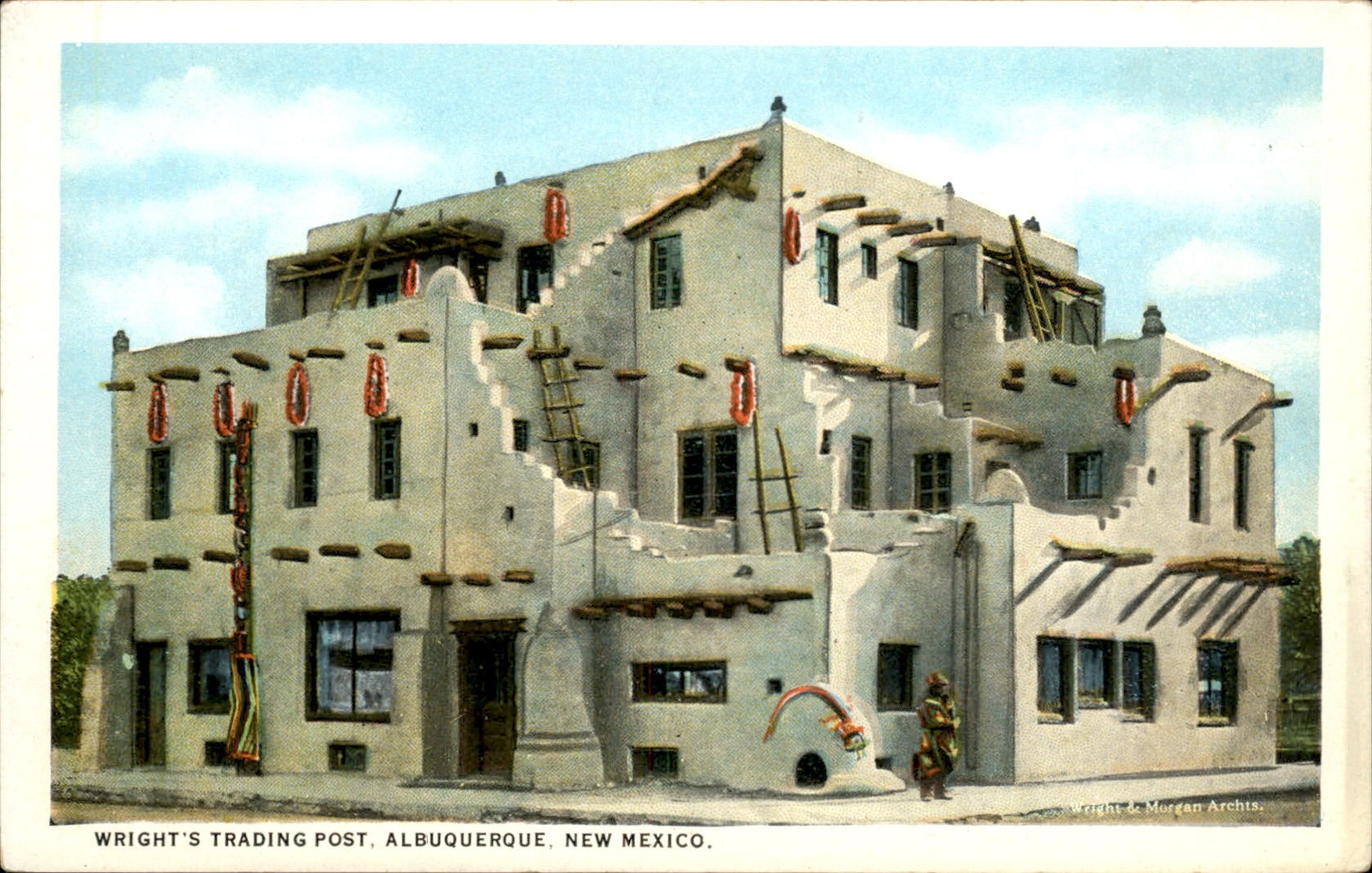 Albuquerque NM Trading Post Curt Teich c1910s Vintage Postcard
