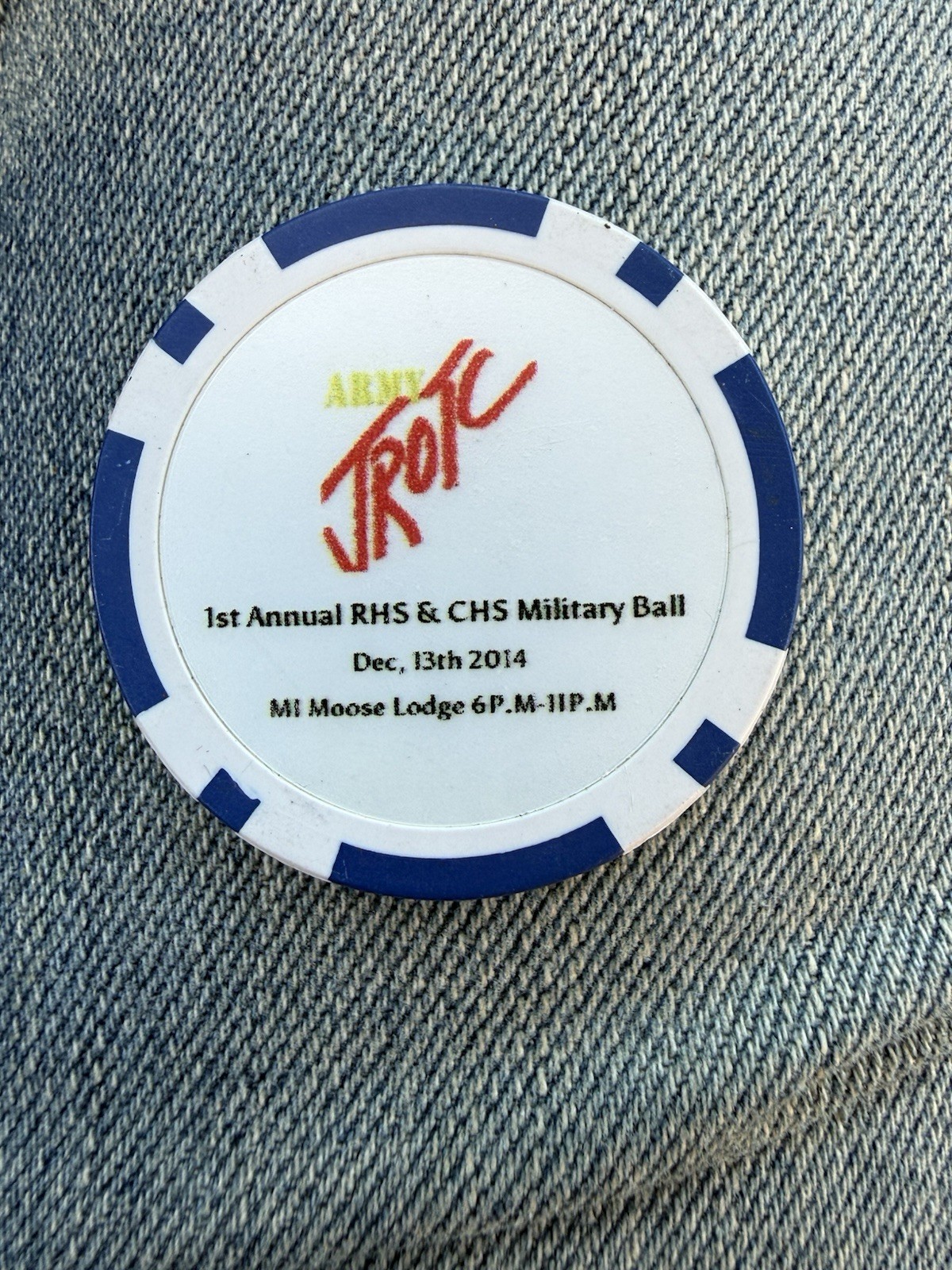 Army JROTC Rare Poker chip 1st Annual RHS CHS Military Ball 2014 COOL