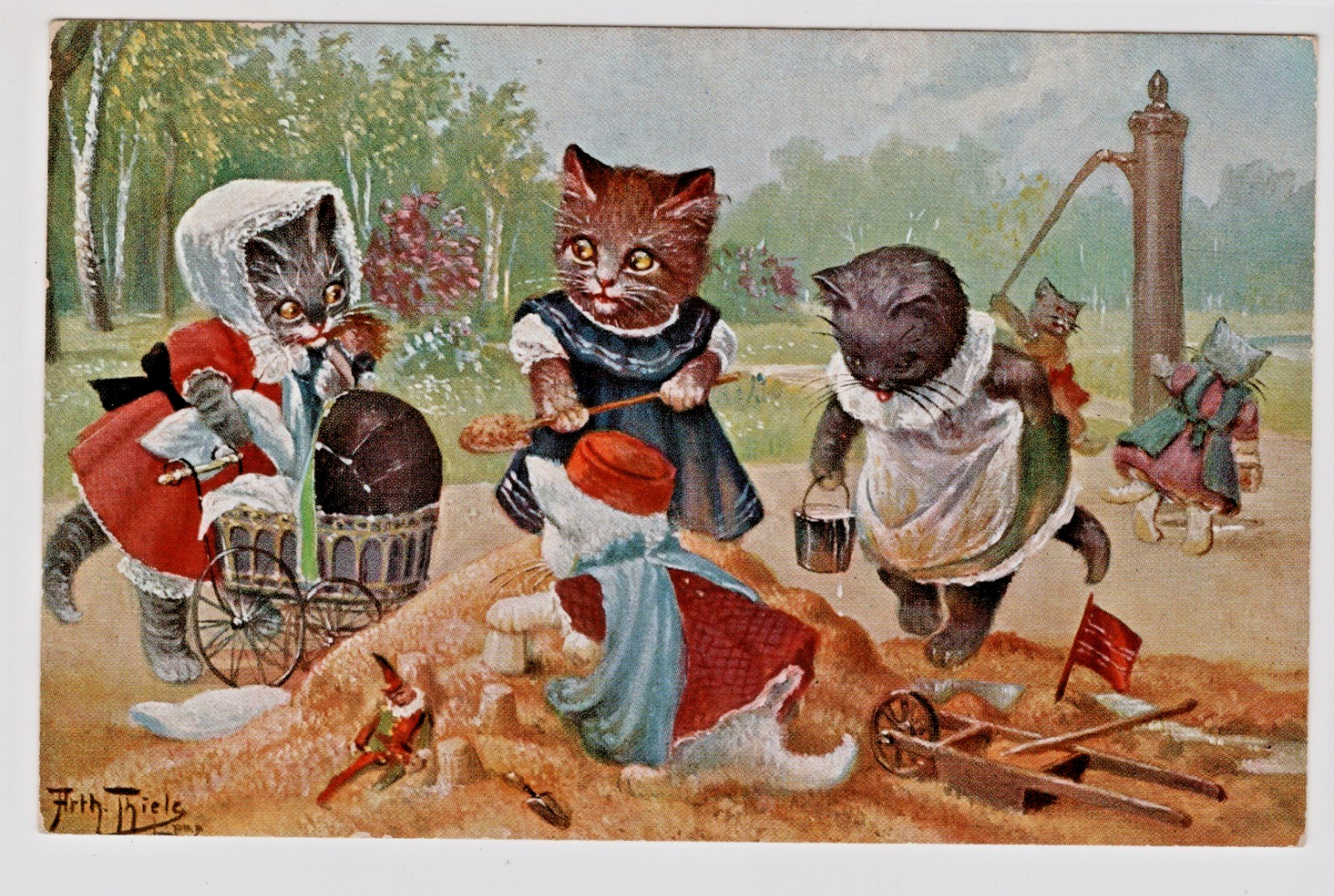 Arthur Thiele Signed Cats Anthropomorphic TSN Series 1010 Vintage Postcard